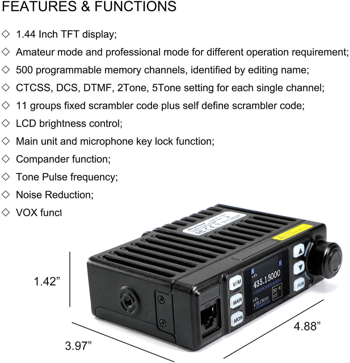Mobile Ham Radio AT-779UV 20-Watt, Dual Band Mobile Radio w/Cable