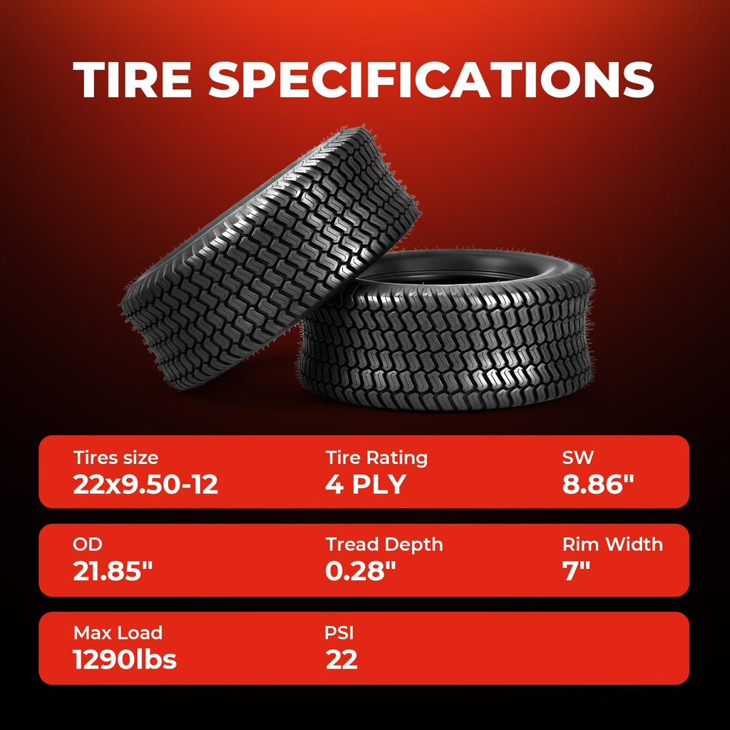 20x8.00-10 Lawn Mower Tires, 4 Ply Tubeless, Set of 2