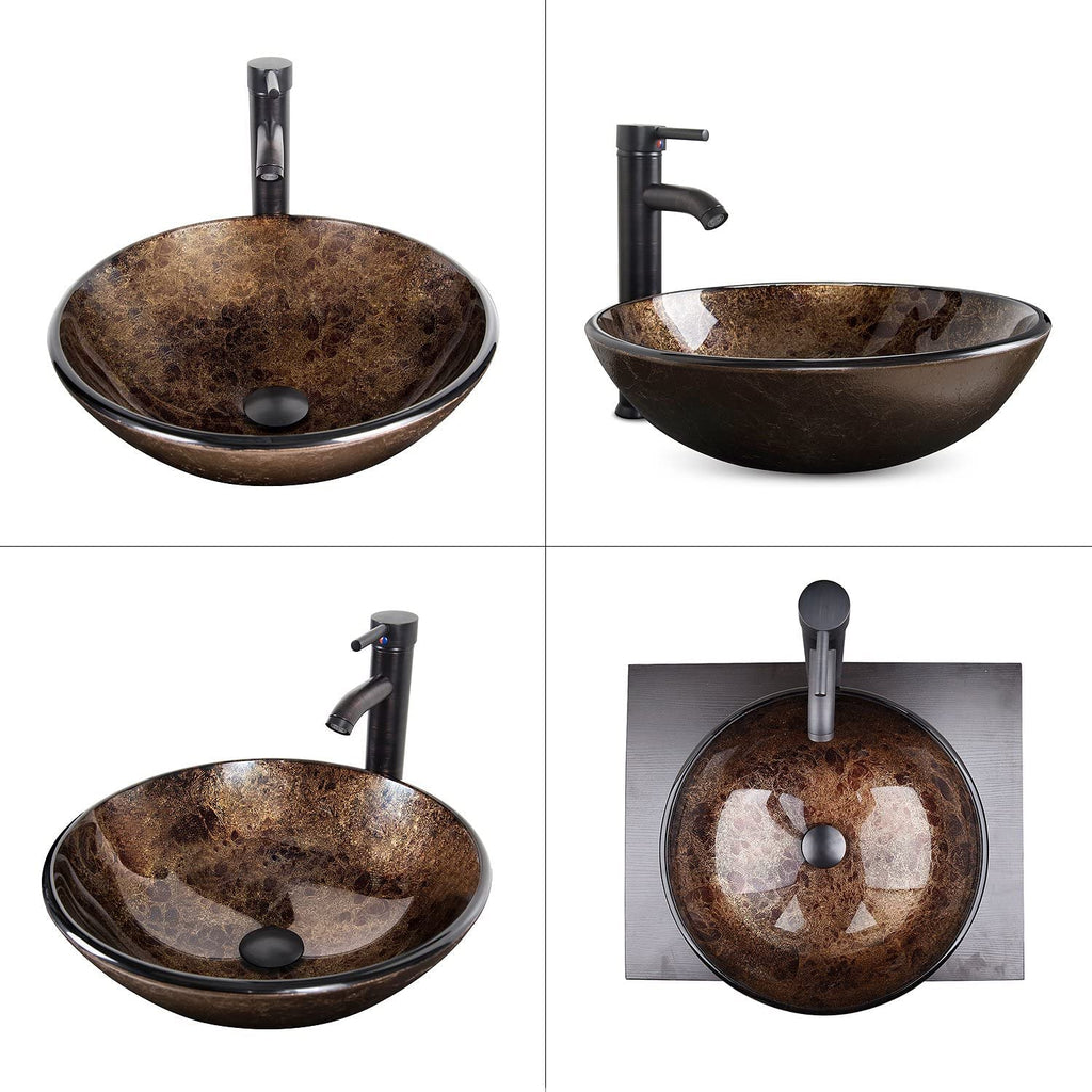 YOURLITE Bathroom Artistic Vessel Sink, Tempered Glass Countertop Bowl Sink