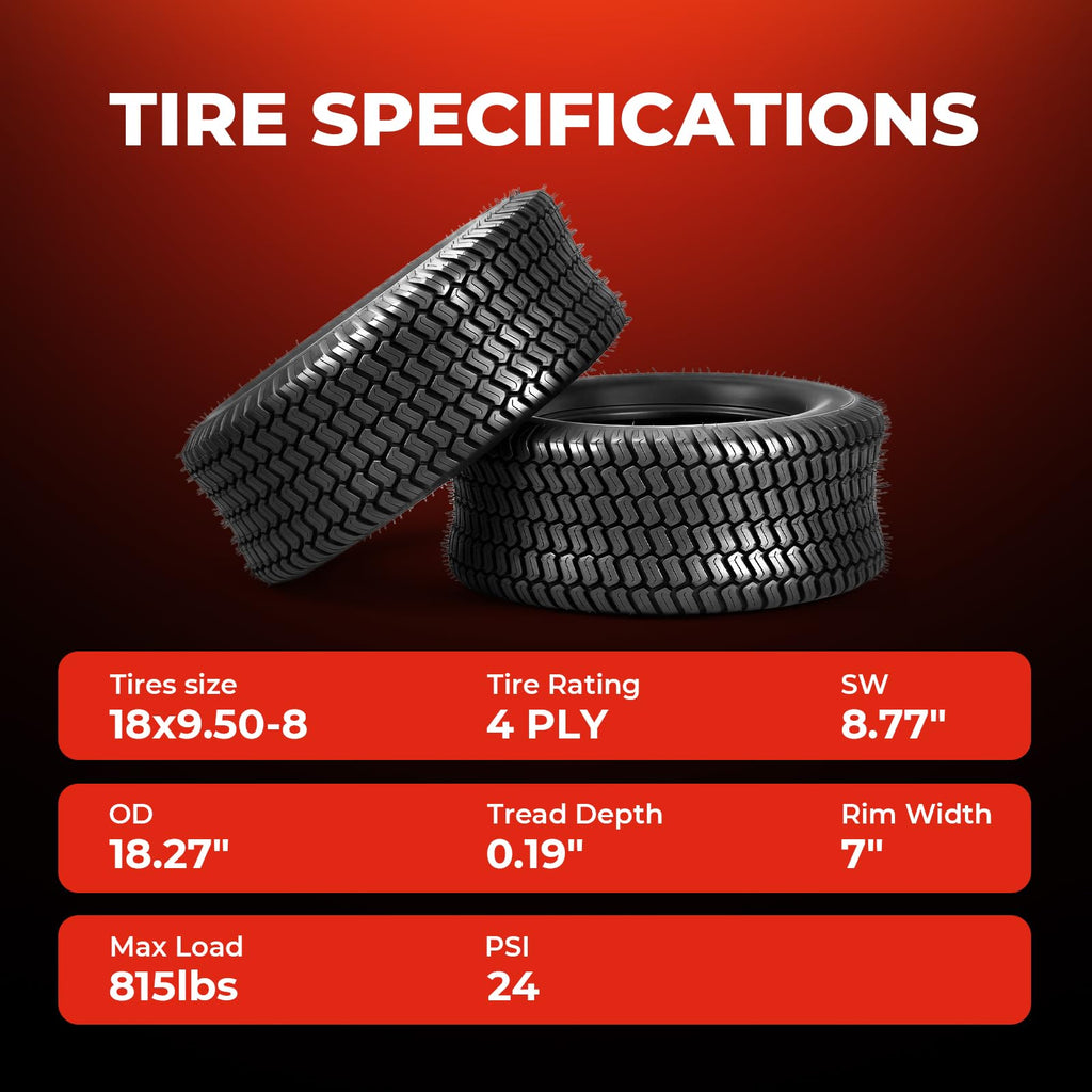 20x8.00-10 Lawn Mower Tires, 4 Ply Tubeless, Set of 2