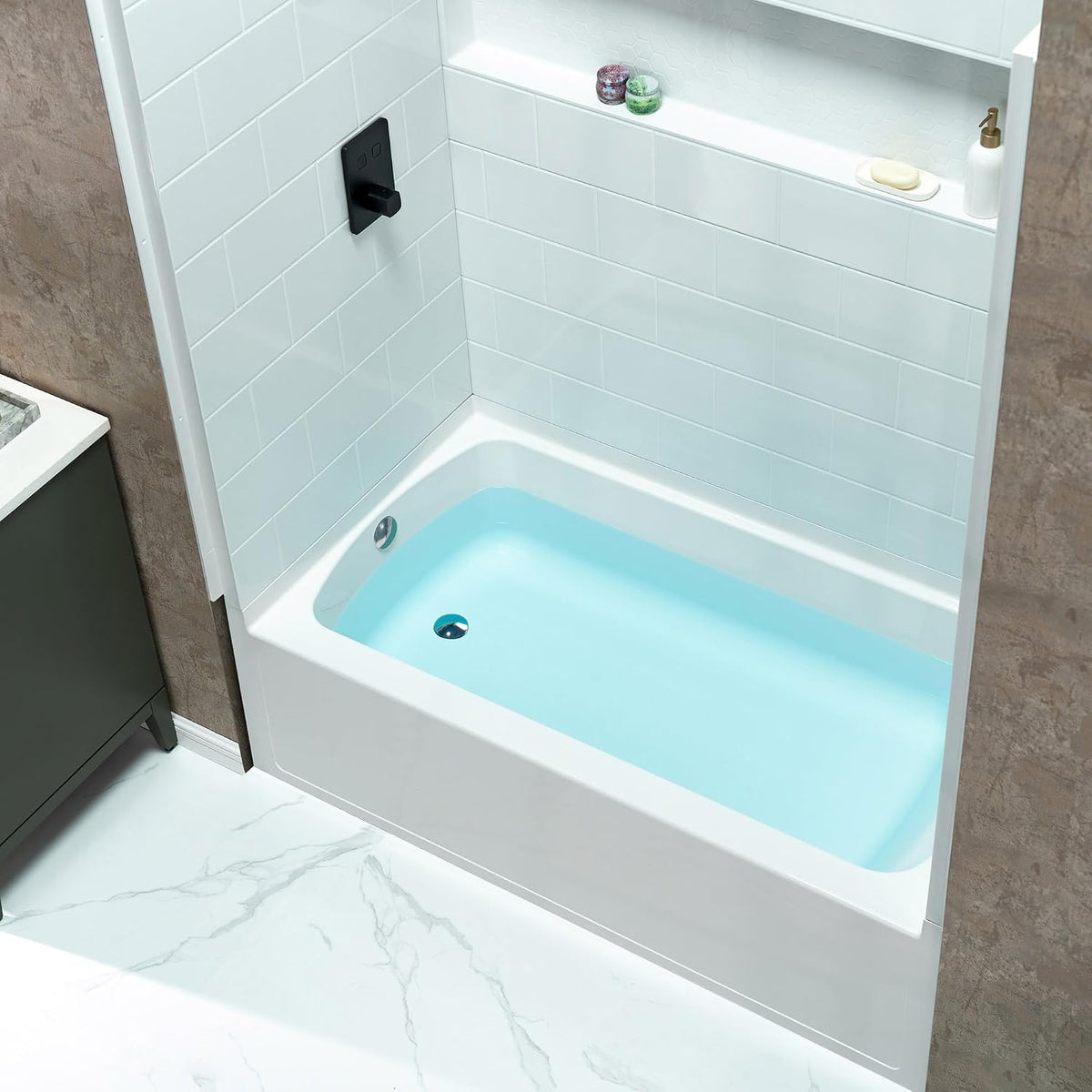 WOODBRIDGE 60â x 32â Four-Piece Direct-to-Stud Alcove Tub Surround with Left-Drain Hole Soaking Bathtub Combo in White