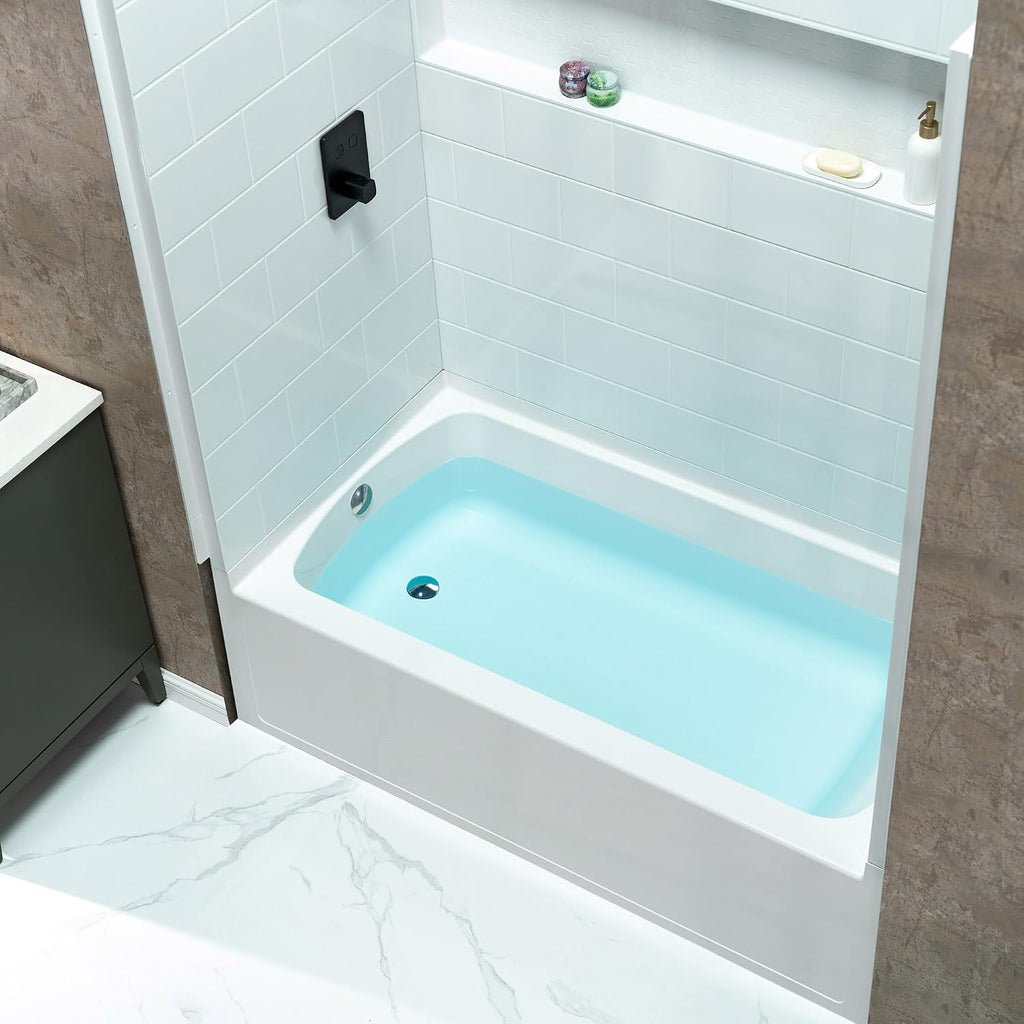 WOODBRIDGE 60â x 32â Four-Piece Direct-to-Stud Alcove Tub Surround with Left-Drain Hole Soaking Bathtub Combo in White