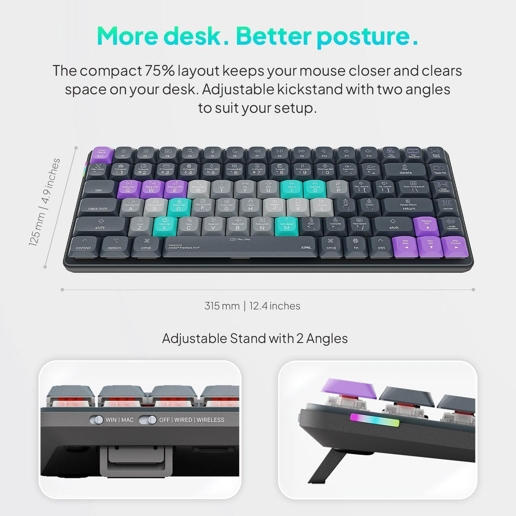 JCPAL Dash Adobe Premiere Pro Wireless Shortcut Keyboard for Mac/PC