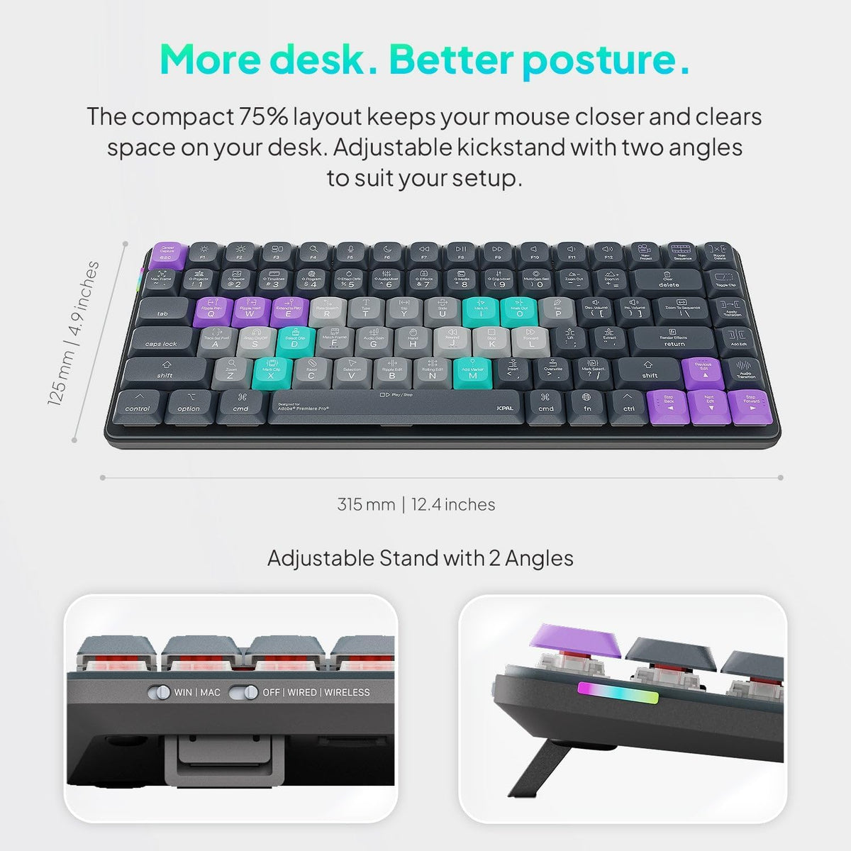 JCPAL Dash Adobe Premiere Pro Wireless Shortcut Keyboard for Mac/PC