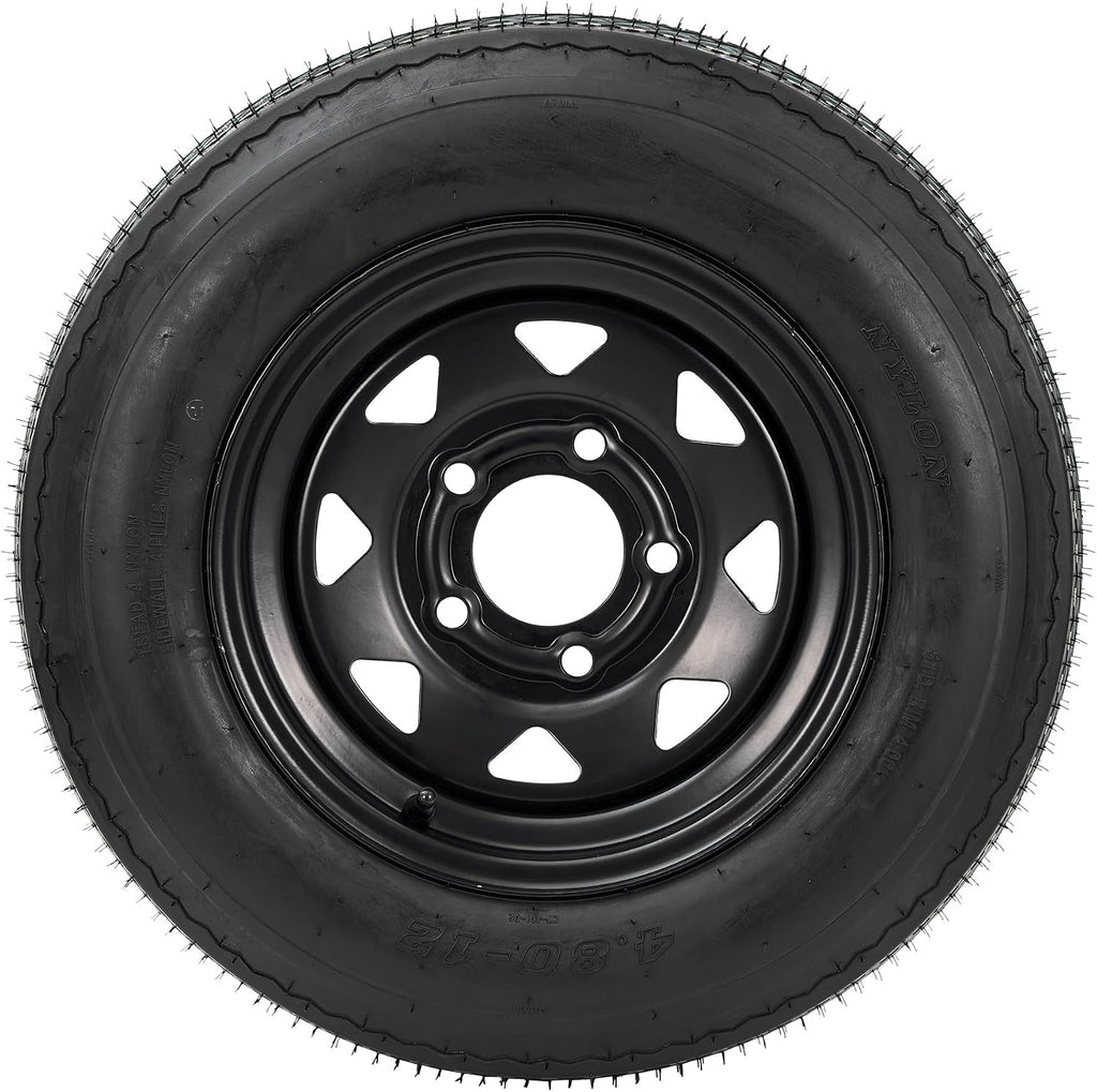4.80-12 4.80x12 480-12 4.80-12 Trailer Tires with 12 in Rims, 5 Lug on 4.5 in, Load Range C, 6PR, Black