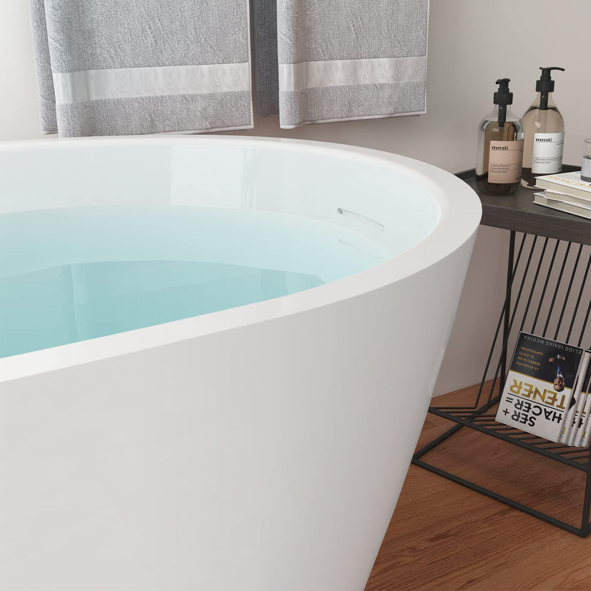 62" Lucite Acrylic Freestanding Bathtub, Double Slipper Soaking Tub