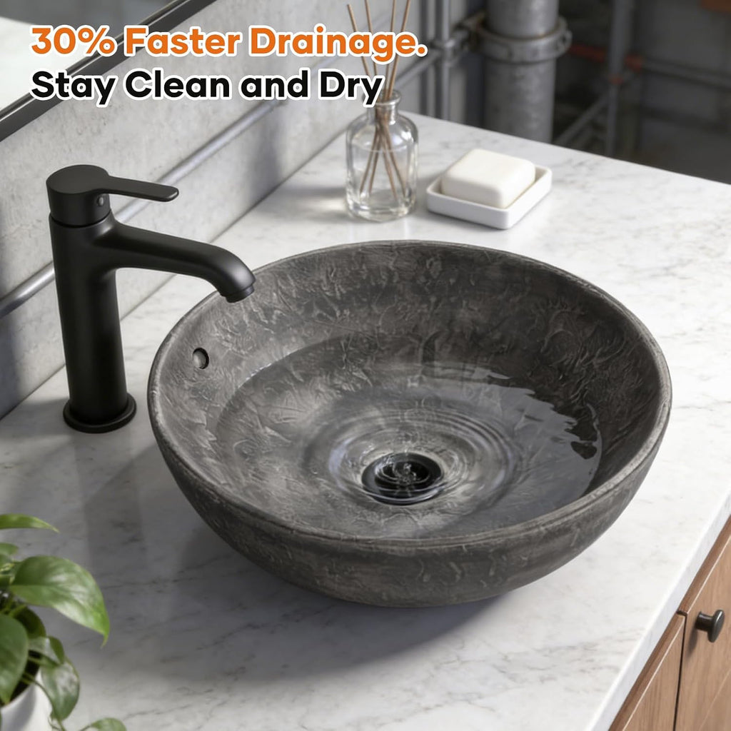 Ceramic Vessel Sink, Retro Round, 16.9" with Overflow