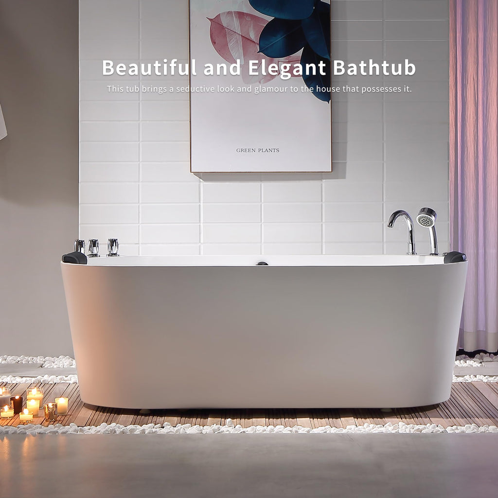 Empava 59" Corner Jetted Bathtub - 2 Person Whirlpool Tub with Heater