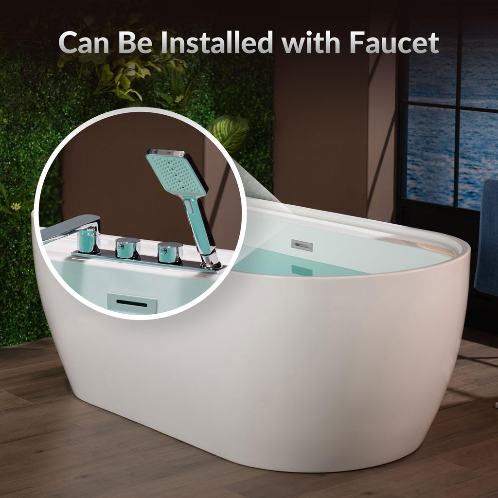 WOODBRIDGE 72" Acrylic Freestanding Bathtub Contemporary Soaking White Tub with Brushed Nickel Overflow and Drain,B0059BN
