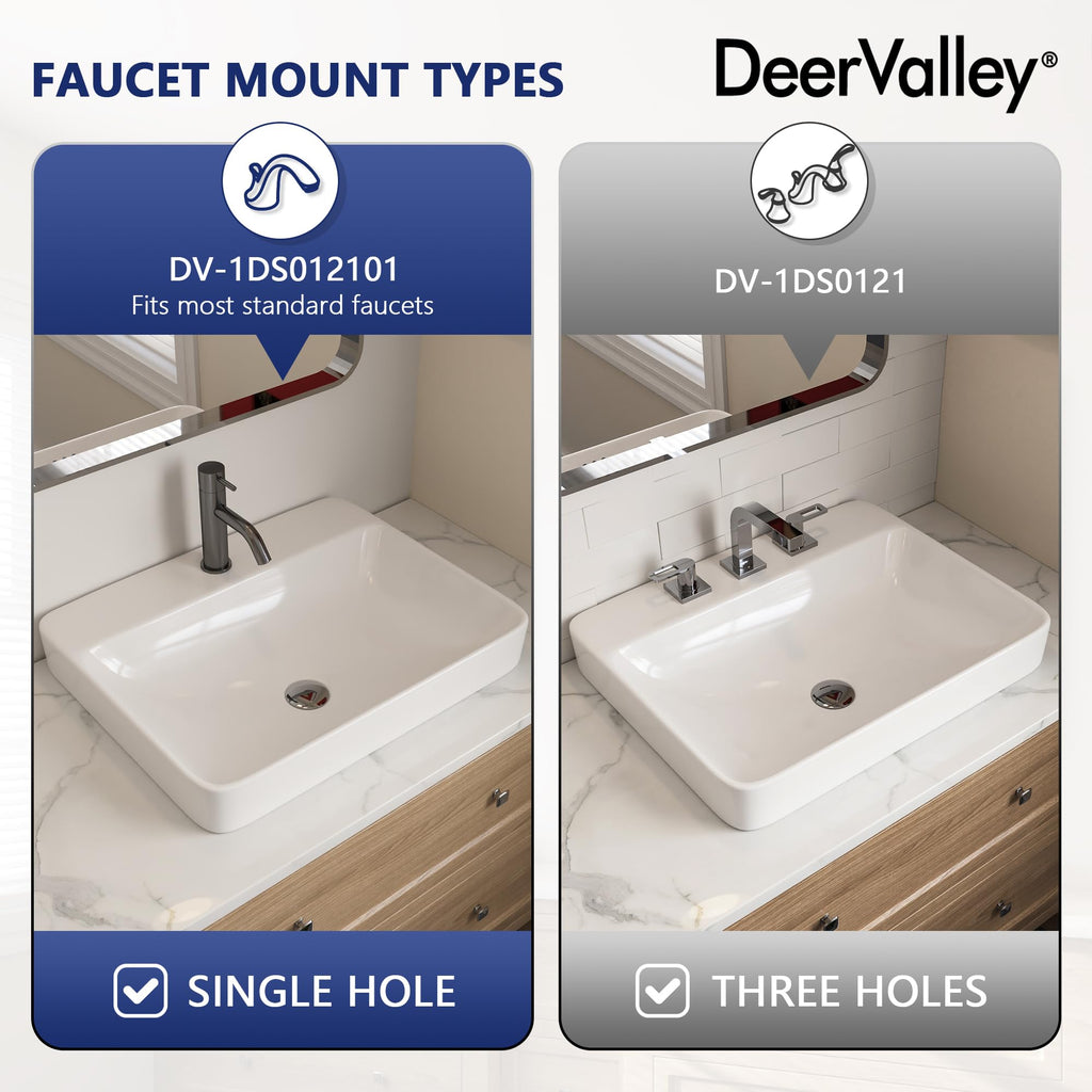 DeerValley Drop In Bathroom Sink White 21"x18" Rectangle Sleek 3-Hole Basin