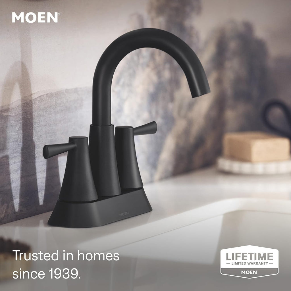 Moen 84022BL Ronan 2-Handle Centerset Bath Faucet w/Drain, Matte Black