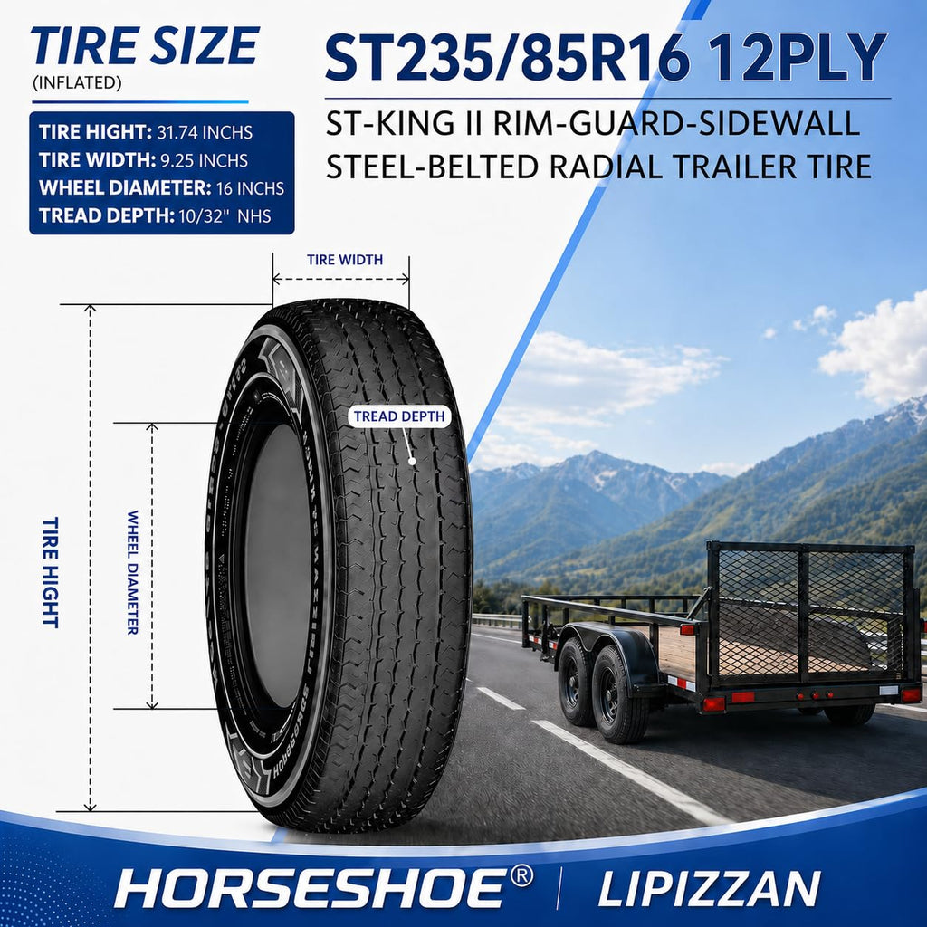 HORSESHOE LIPIZZAN 4 New ST225/75R15 12PR ST-KING II Steel Belted Radial LRF Super Heavy Duty Premium Trailer Tires w/Featured Rim-Guard-Wall 120/115M 81mph BSW 225 7515 A/T A/S (4, ST 225/75R15 12PR)