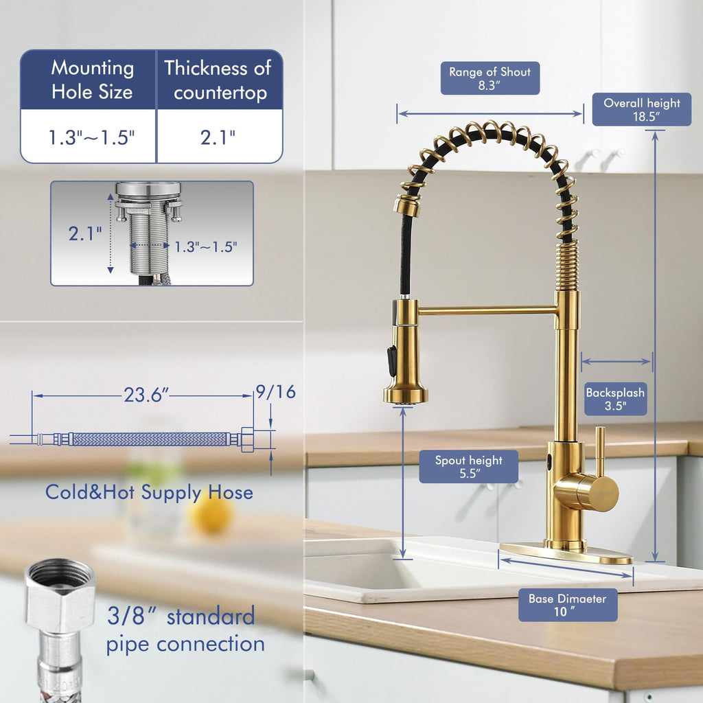 GIMILI Matte Black Touchless Kitchen Faucet with Spring Pull Down Sprayer