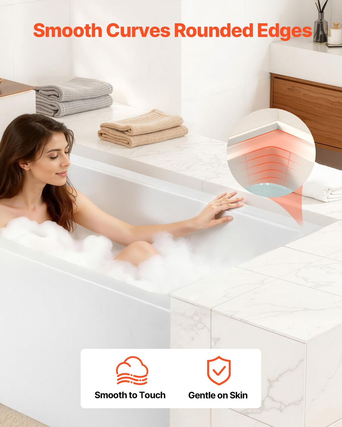 VEVOR Alcove Bathtub, 48" x 30" Contemporary Alcove Acrylic Bathtub, Soaking Bath Tub with Left Hand Drain and Overflow Hole, Large Rectangular Deep Soak Tub for Bathroom with Integral Flange, White