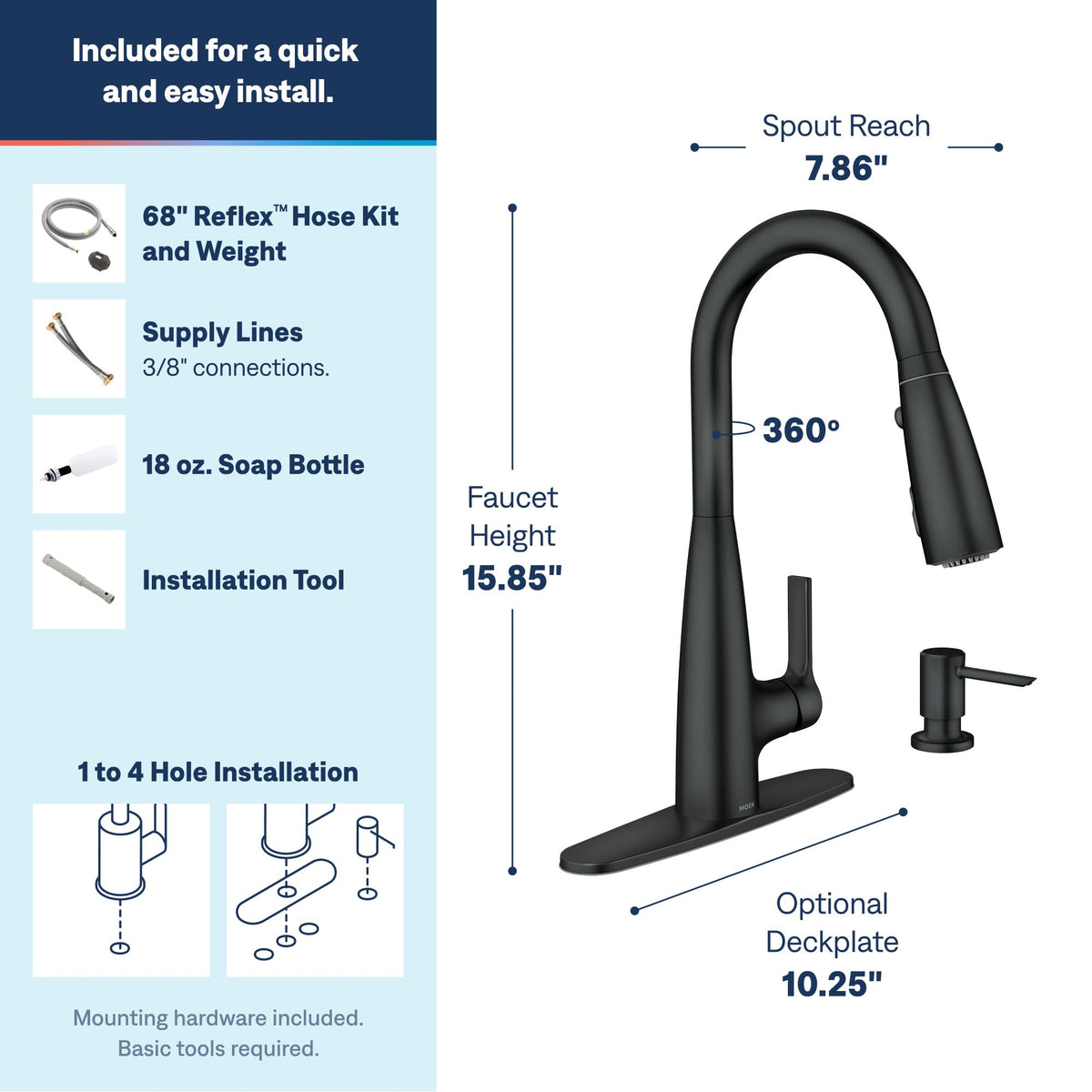 Moen Haelyn Spot Resist Stainless Single-Handle Pull-Down Sprayer Kitchen Faucet Featuring Power Boost for a Faster Clean, Soap Dispenser Included, 87627SRS
