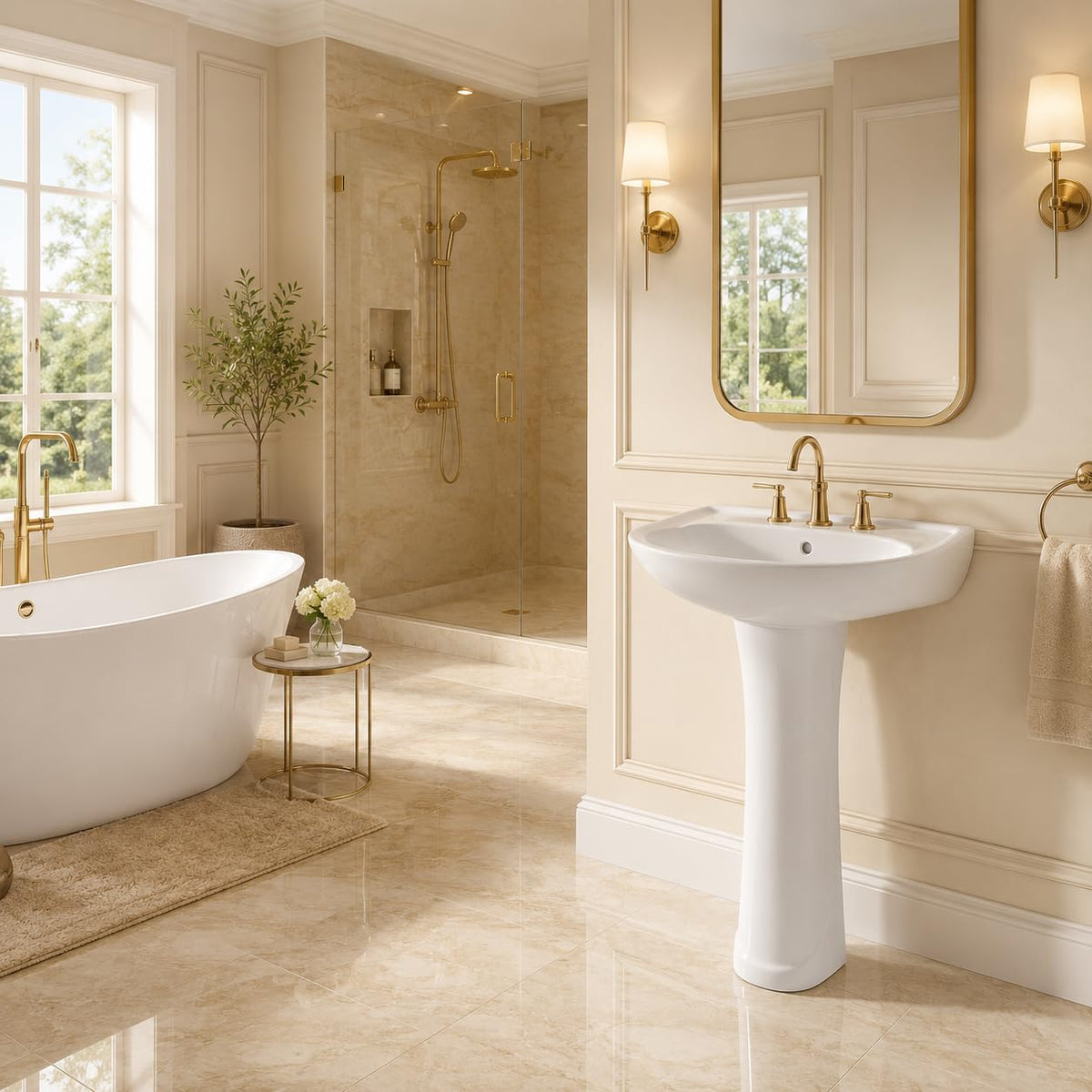 Garvee White Ceramic Pedestal Bathroom Sink, Single Hole Freestanding Basin