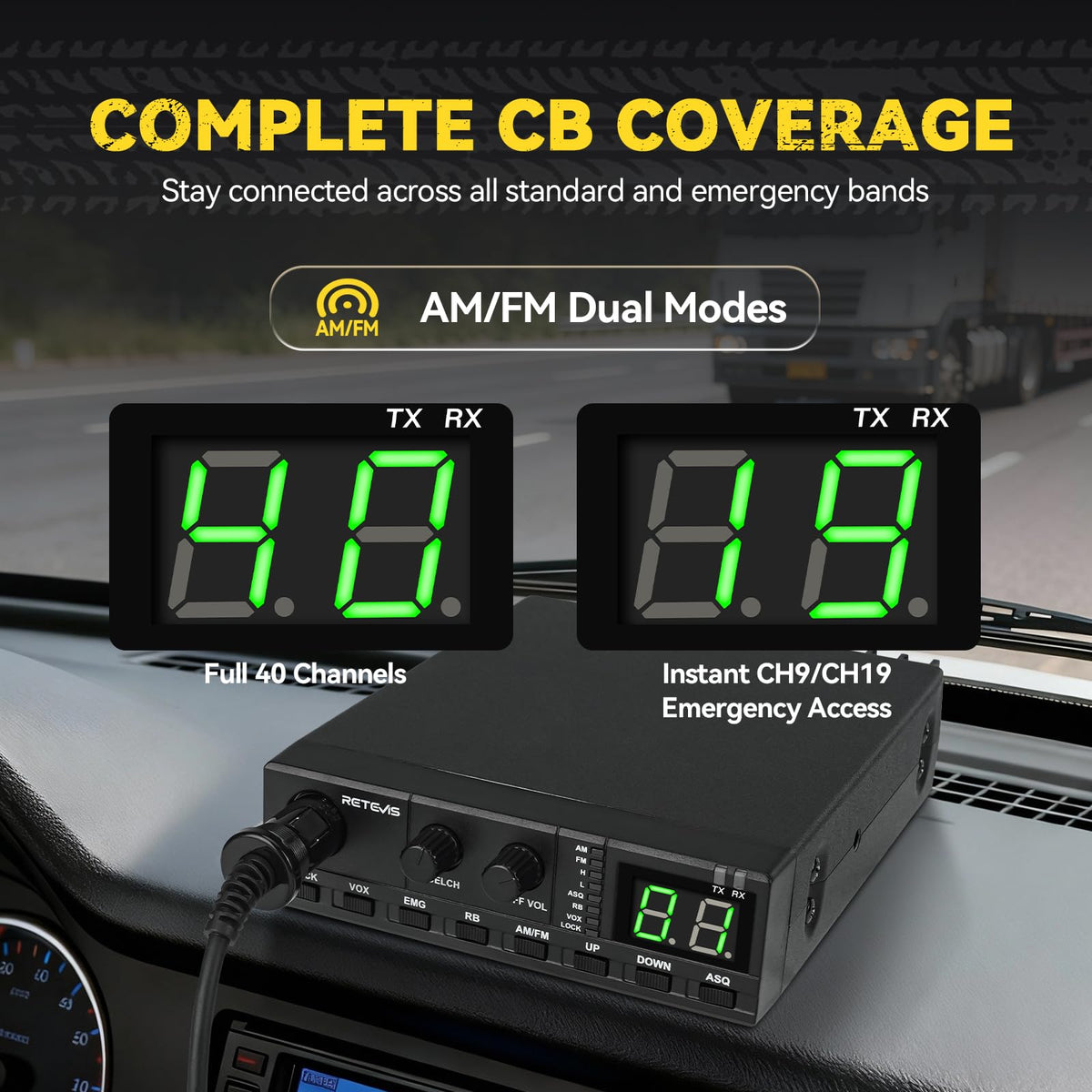 Retevis MB2 40-Channel AM/FM CB Radio Kit, CB Radio for Truck with Antenna