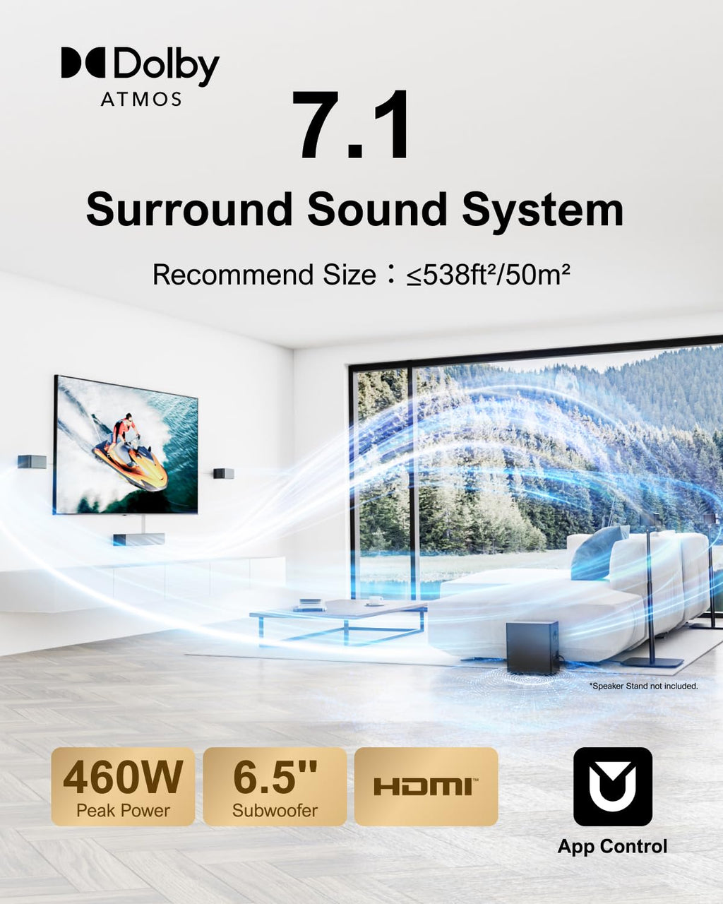 ULTIMEA 5.1 Sound Bar for Smart TV w/Subwoofer, Virtual Surround Sound