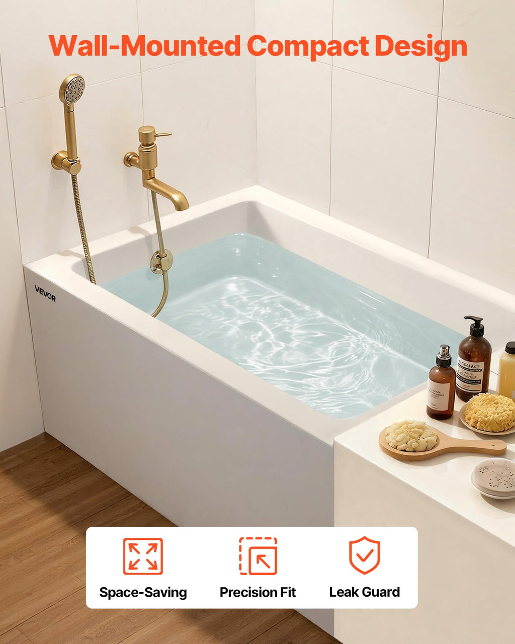 VEVOR Alcove Bathtub, 48" x 30" Contemporary Alcove Acrylic Bathtub, Soaking Bath Tub with Left Hand Drain and Overflow Hole, Large Rectangular Deep Soak Tub for Bathroom with Integral Flange, White