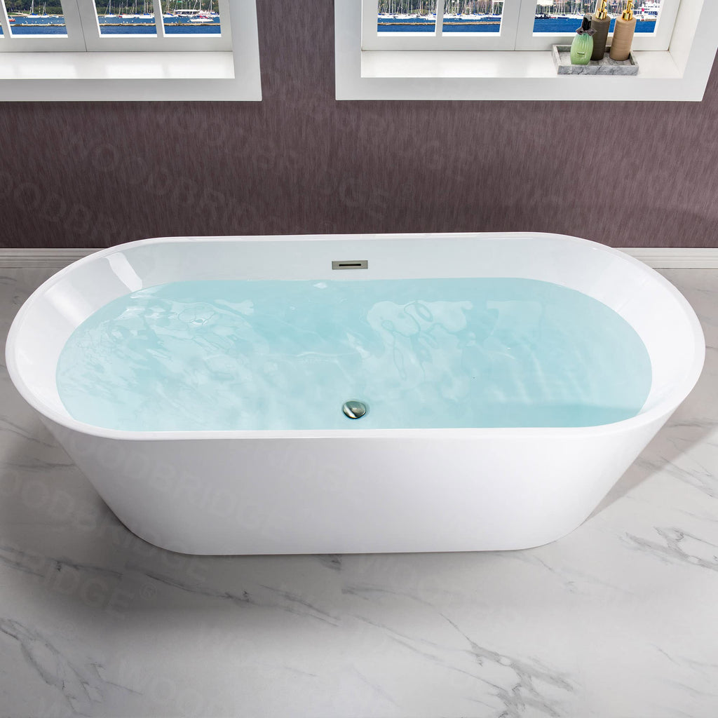 WOODBRIDGE 54" Acrylic Freestanding Bathtub Contemporary Soaking White Tub with Matte Black Overflow and Drain,BTA1702-MB