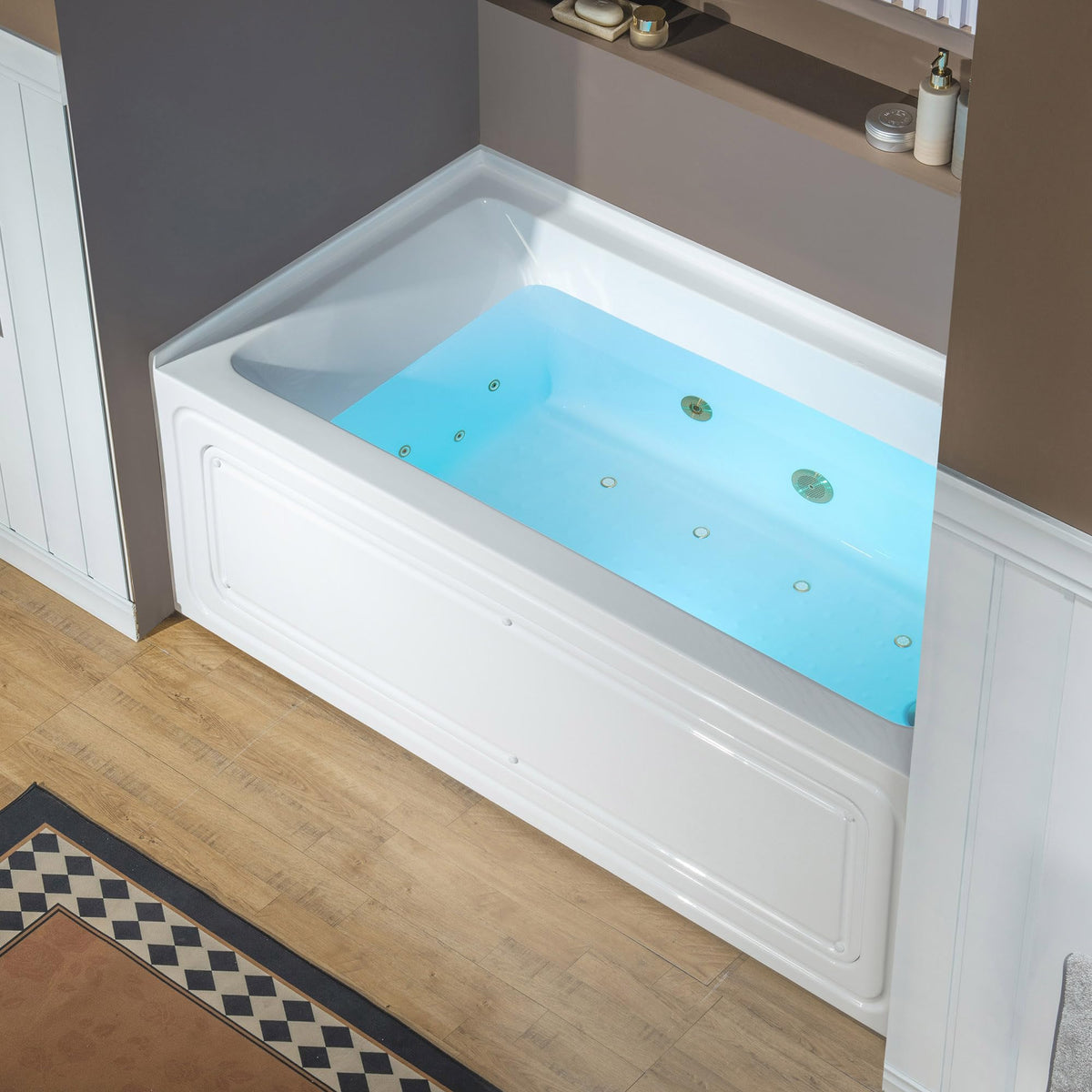 WOODBRIDGE 60" x 32" Alcove Acrylic Rectangular Whirlpool and Air Heated Tub in White with right Drain, Matte Black Finish Trim and Drain Kit Included, DF631-R-MB02