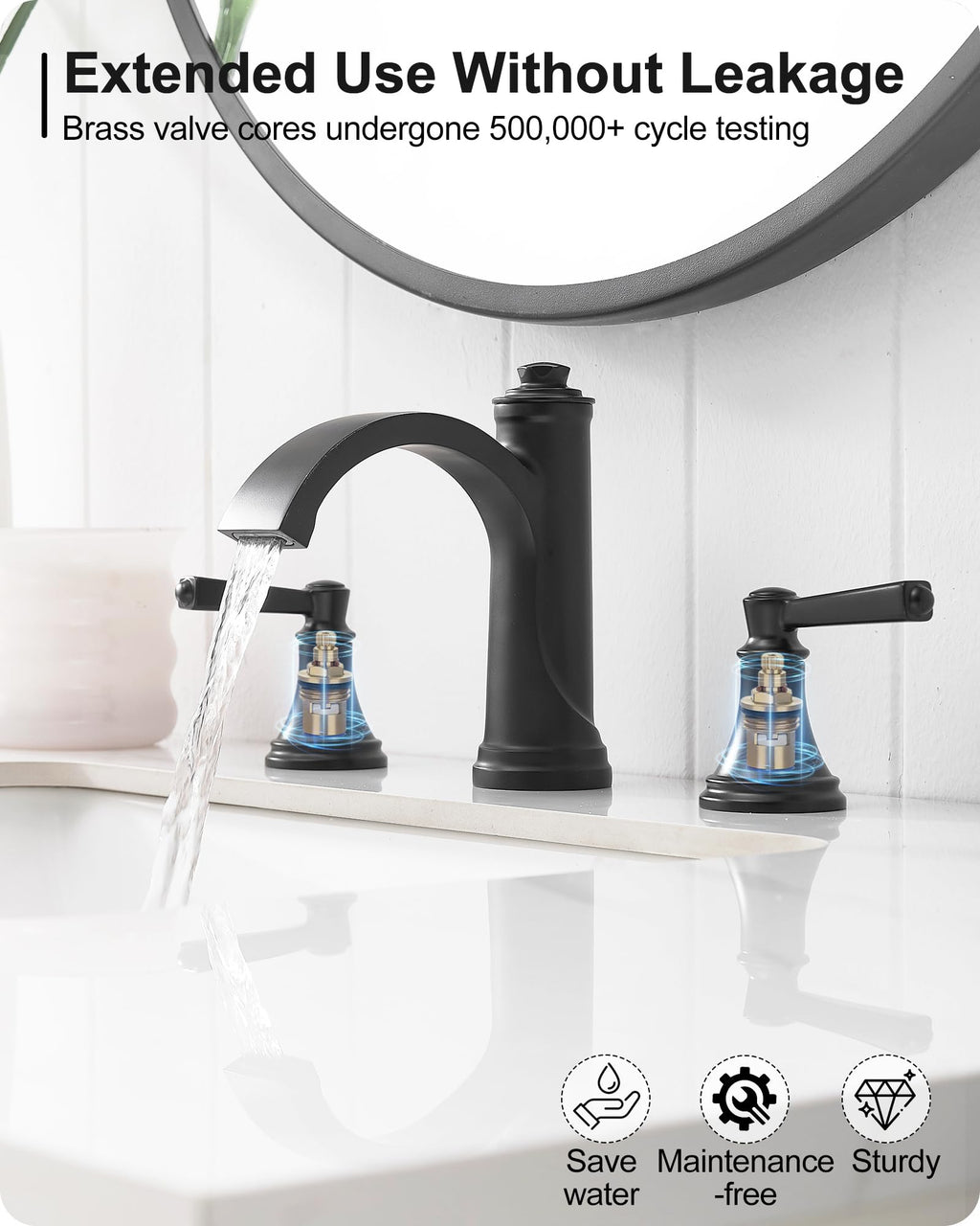 Waterfall Bathroom Faucet 3 Hole, 4-16 Inch Oil Rubbed Bronze Bathroom Faucet, Brass Bathroom Sink Faucet, 2 Handle Bathroom Faucets, Bathroom Vanity Faucet with Pop-Up Drain, Water Hoses
