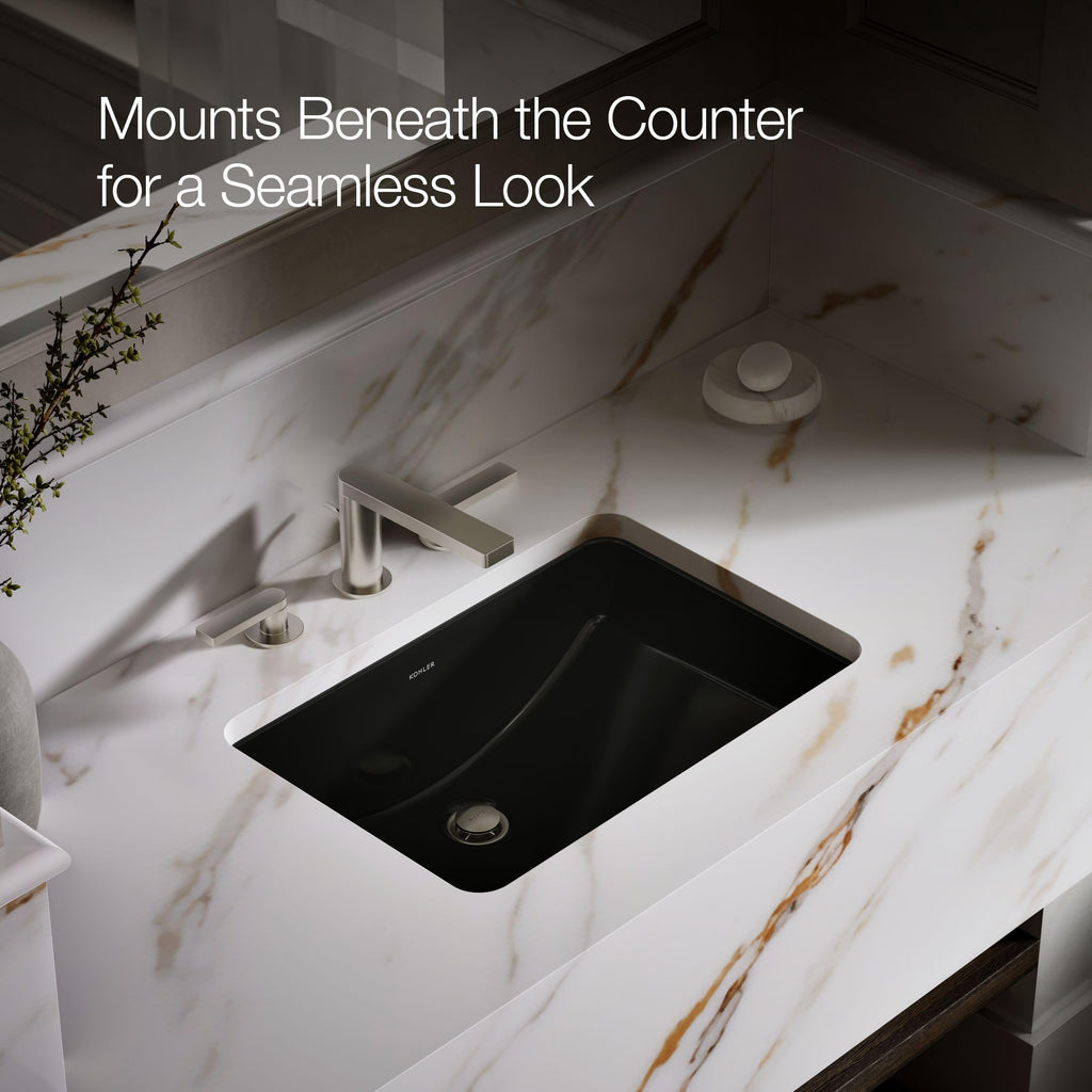 KOHLER 2214-0 Ladena Rectangular Undermount Bathroom Sink With Curved Bottom, 20-7/8" W X 14-3/8" L, White