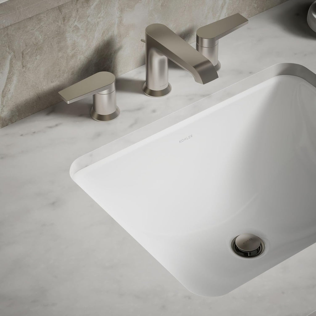 KOHLER 20000-0 Caxton Rectangle Undermount Bathroom Sink, Bathroom Vanity Sink with Overflow Drain, 20-1/4 L x 15-11/16 W, White