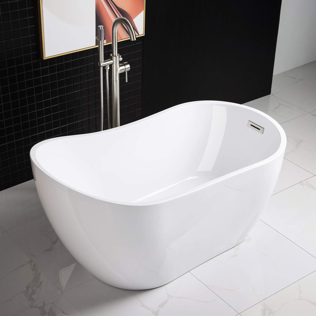 WOODBRIDGE 54" Acrylic Freestanding Bathtub Contemporary Soaking White Tub with Matte Black Overflow and Drain,B0006-MB