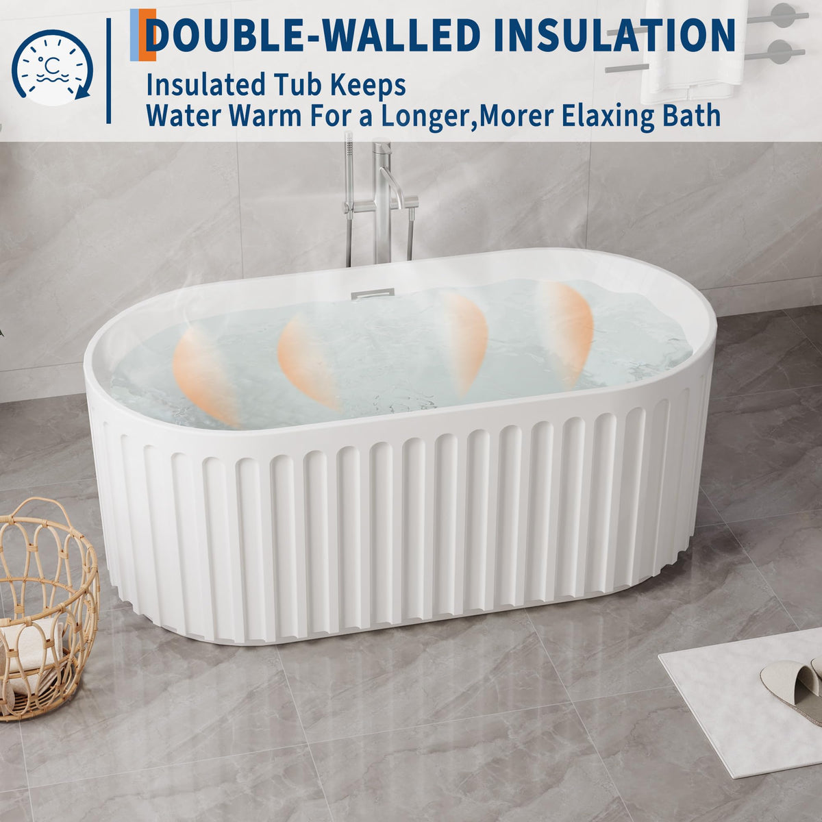 59 Inch Freestanding Bathtubs, White Acrylic Free Standing Bathtub, Modern Soaking Tub with Integrated Overflow & Chrome Drain for Bathroom Remodel
