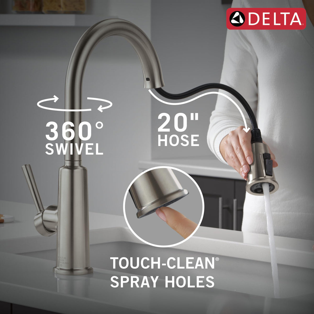 Delta Finnridge Brushed Gold Kitchen Faucet with Pull Down Sprayer, High Pressure ProClean Spray Modern Single Hole Kitchen Sink Faucet, Champagne Bronze 19730LF-CZ