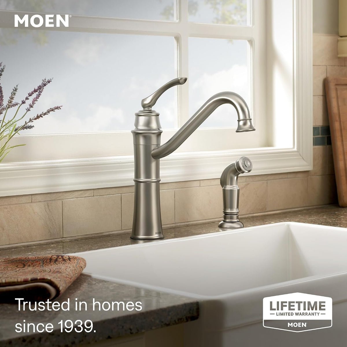 Moen Wetherly Spot Resist Stainless High-Arc Kitchen Faucet with Side Spray, 87999SRS