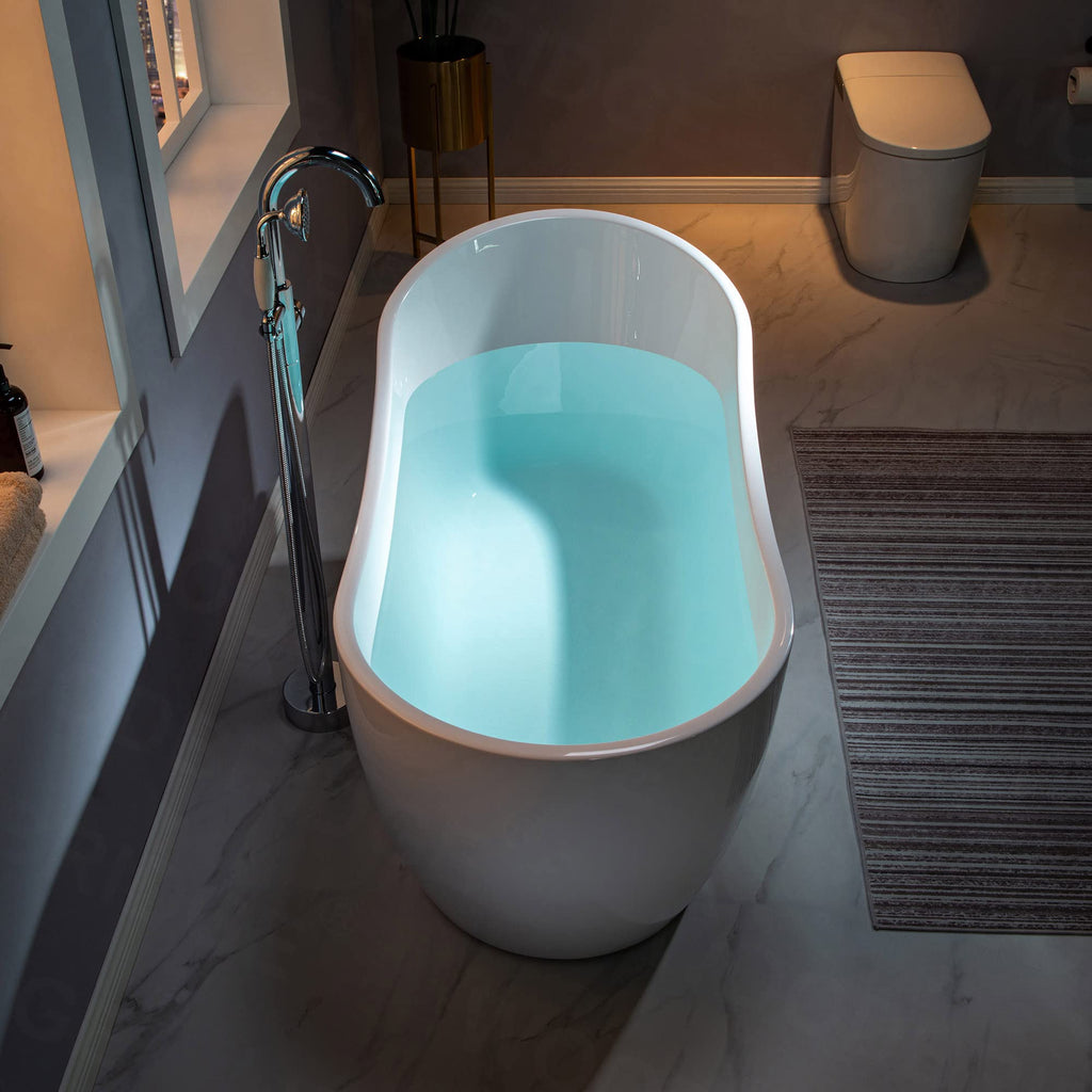 WOODBRIDGE 54"Freestanding White Acylic Soaking Bathtub with Brushed Nickel Drain and Overflow,BTA1507 -B/N-Drain &O