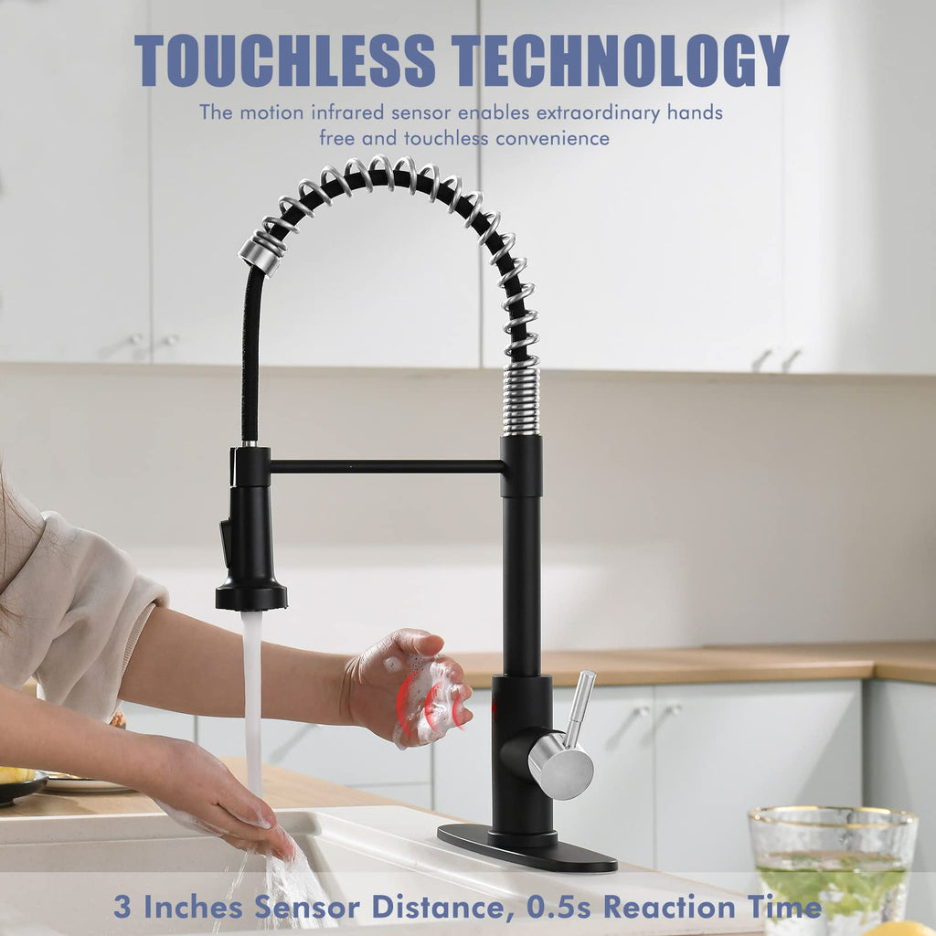 GIMILI Matte Black Touchless Kitchen Faucet with Spring Pull Down Sprayer