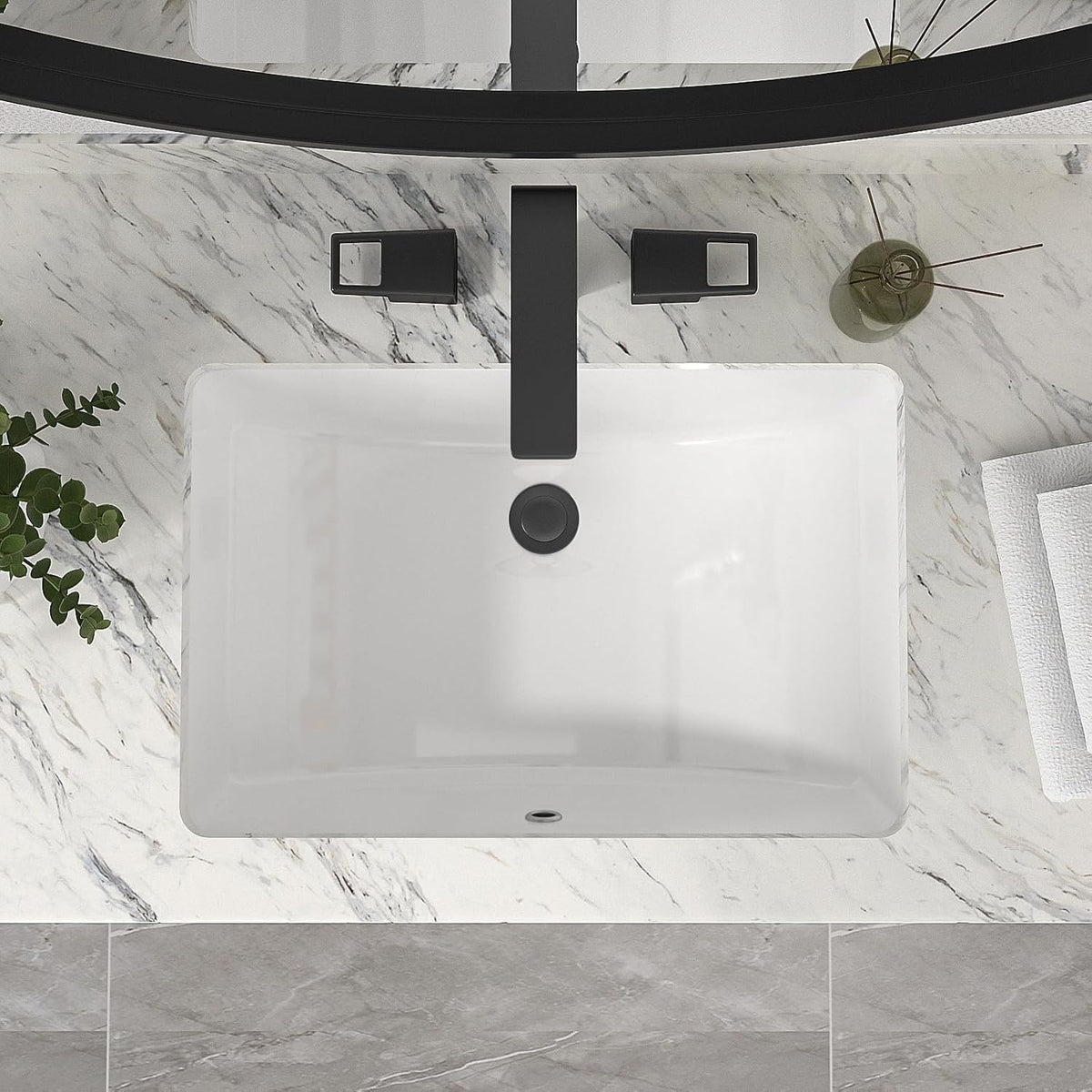 Mocoloo Bathroom Sink Undermount 22"x16" White Rectangle Porcelain Sink with Vertical Sides and Overflow Drain Under Counter Mount Ceramic Lavatory Vanity Sinks for Bathroom Interior Size 19 x 13