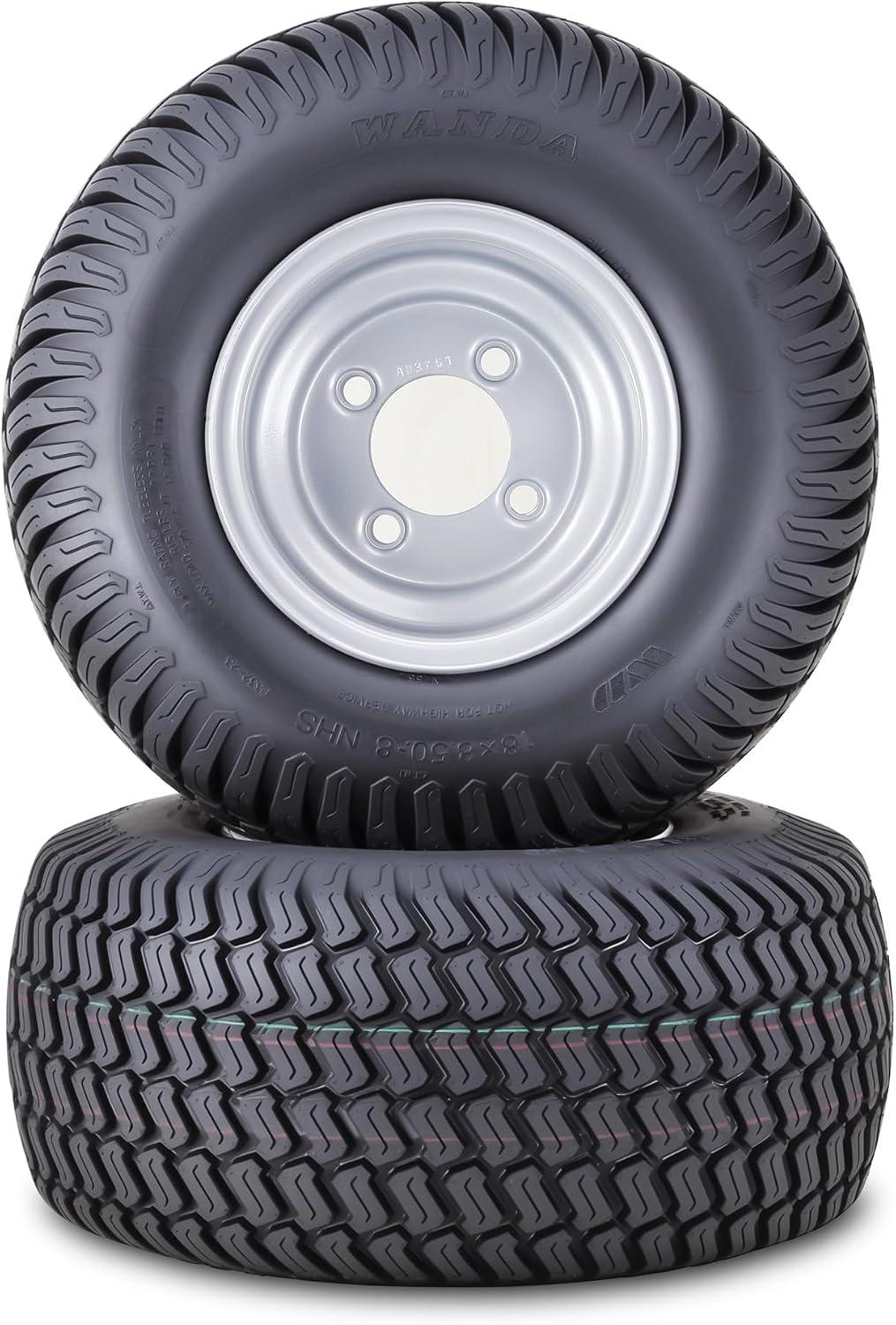 WANDA Lawn Mower Tire Wheel 18X8.5-8 4PR w/4X4" PCD Silver Rim-13028, Set 2