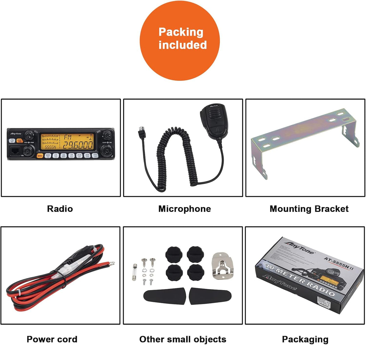 AnyTone AT-5555N II 10 Meter Radio Mobile Transceiver for Truck, AM/FM/SSB with CTCSS/DCS, 28.000-29.700 MHz, AM 60W / FM 50W / SSB 60W PEP