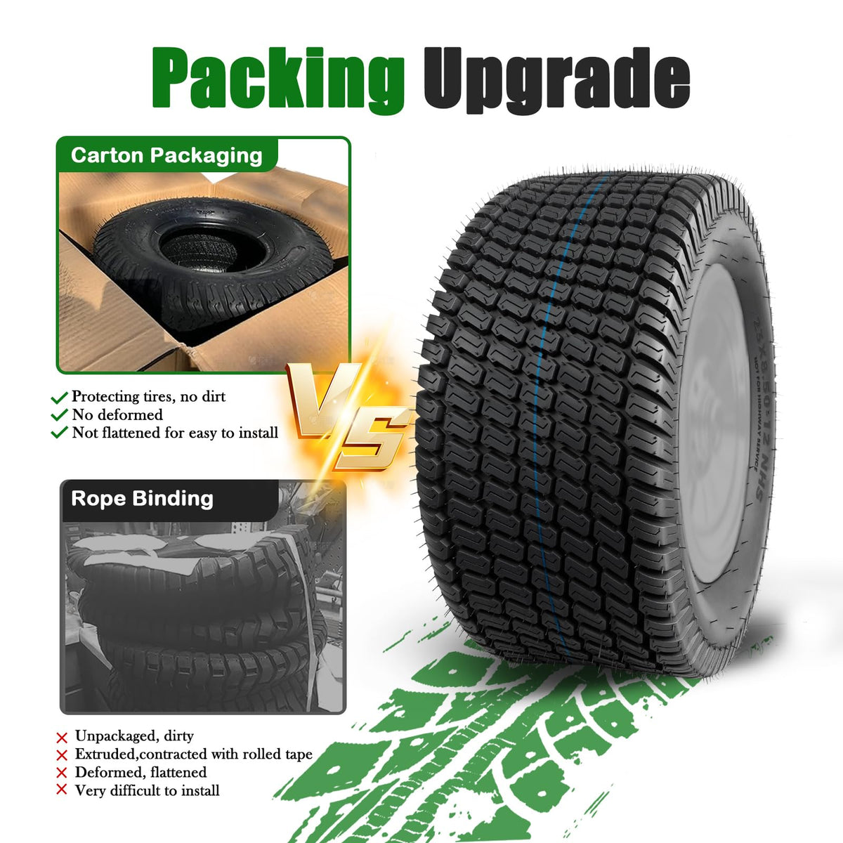 TRIPOWER 24x9.50-12 Lawn Mower Tire, 1 Pack Single Replacement Tire, 4PR Tubeless Turf Tire for Riding Mowers and Garden Tractors, Tire Only, Rim Not Included