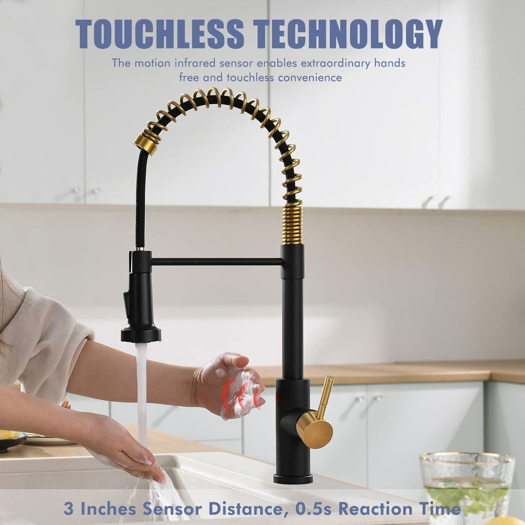 GIMILI Matte Black Touchless Kitchen Faucet with Spring Pull Down Sprayer