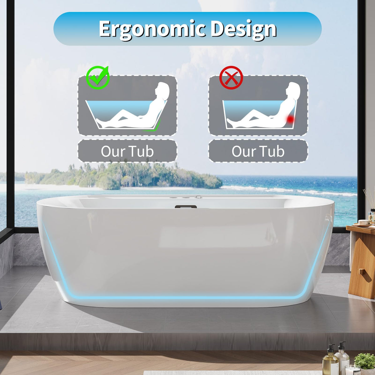 49" Acrylic Freestanding Bathtub - Japanese Square Soaking Tub with Built-in Seat & Toe-Tap Drain, Glossy White Finish, CUPC Certified