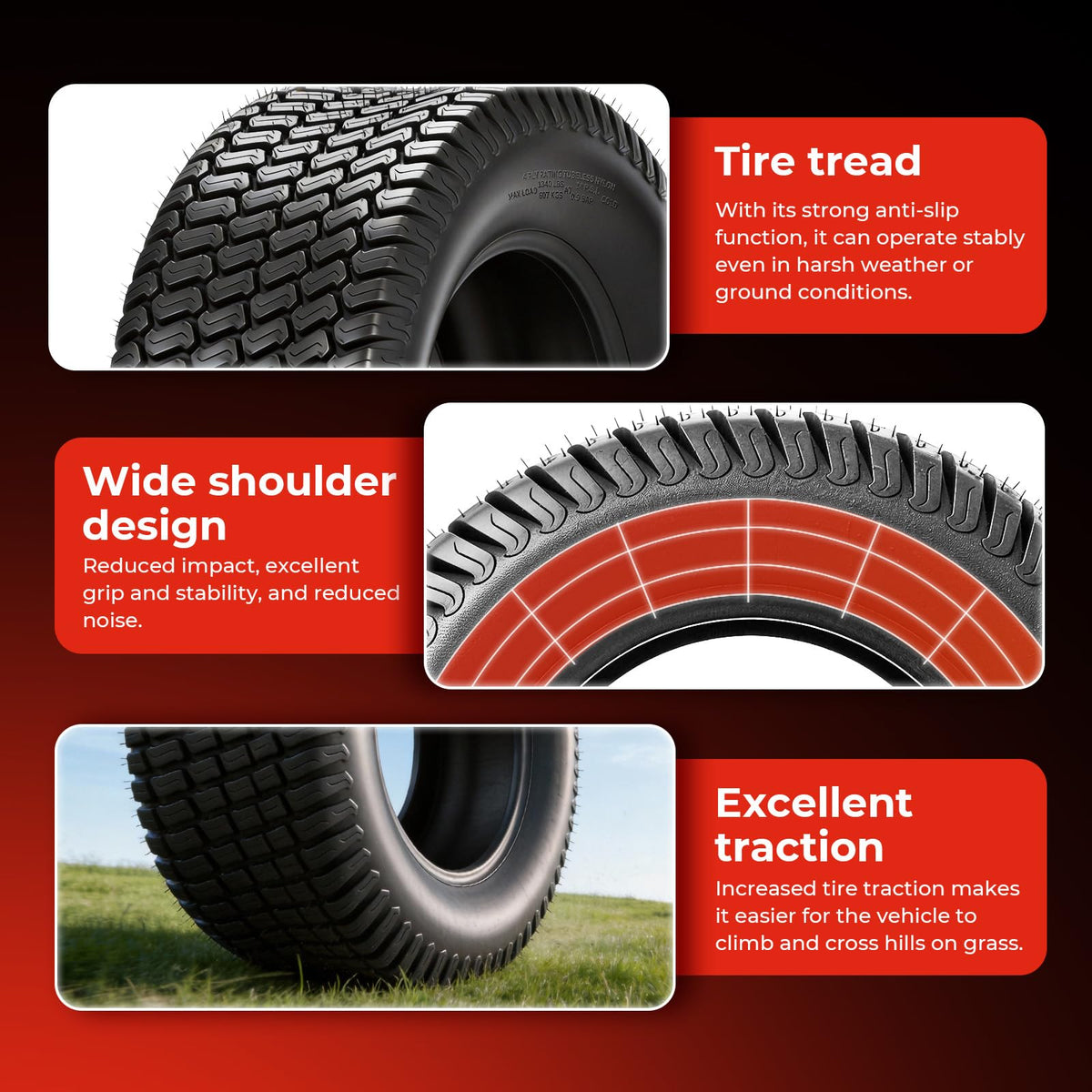 20x8.00-10 Lawn Mower Tires, 4 Ply Tubeless, Set of 2