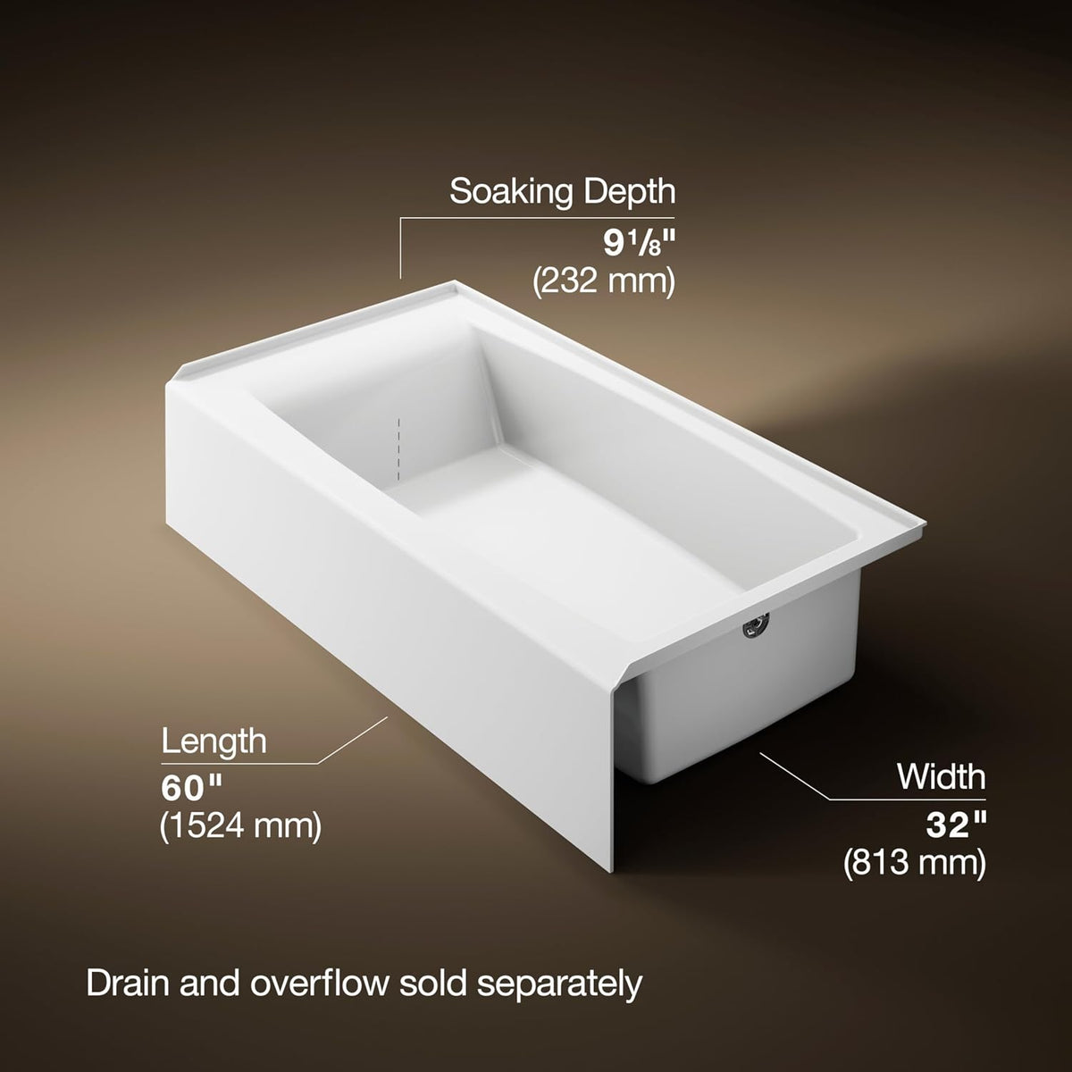 Kohler 26108-RA-0 K-26108-RA-0 Entity 60" x 32" Alcove Bath, Right Drain, White