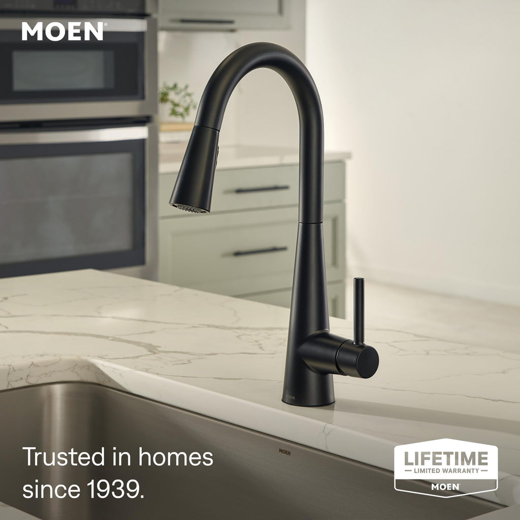 Moen Sleek Oil Rubbed Bronze One-Handle High Arc Kitchen Faucet with Pulldown Sprayer Featuring Power Boost for a Faster Clean, 7864ORB