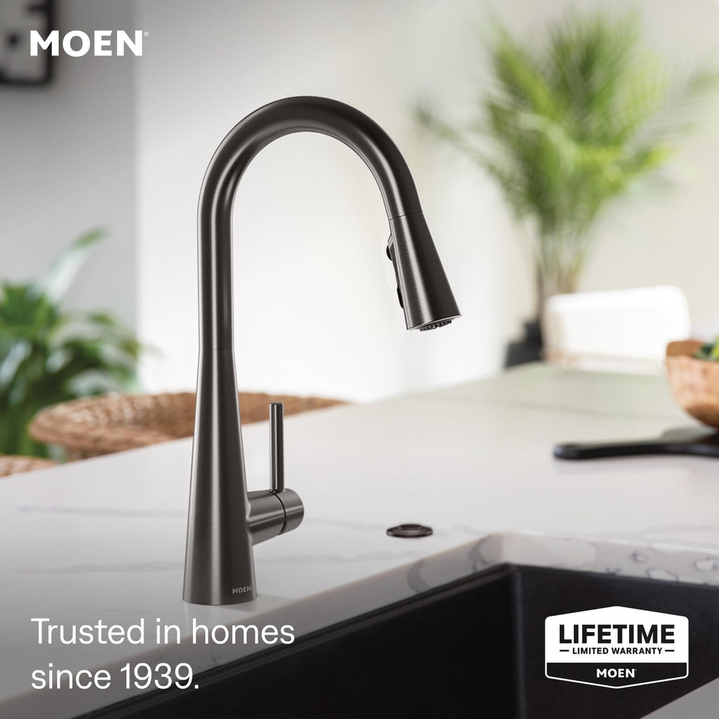 Moen Sleek Oil Rubbed Bronze One-Handle High Arc Kitchen Faucet with Pulldown Sprayer Featuring Power Boost for a Faster Clean, 7864ORB