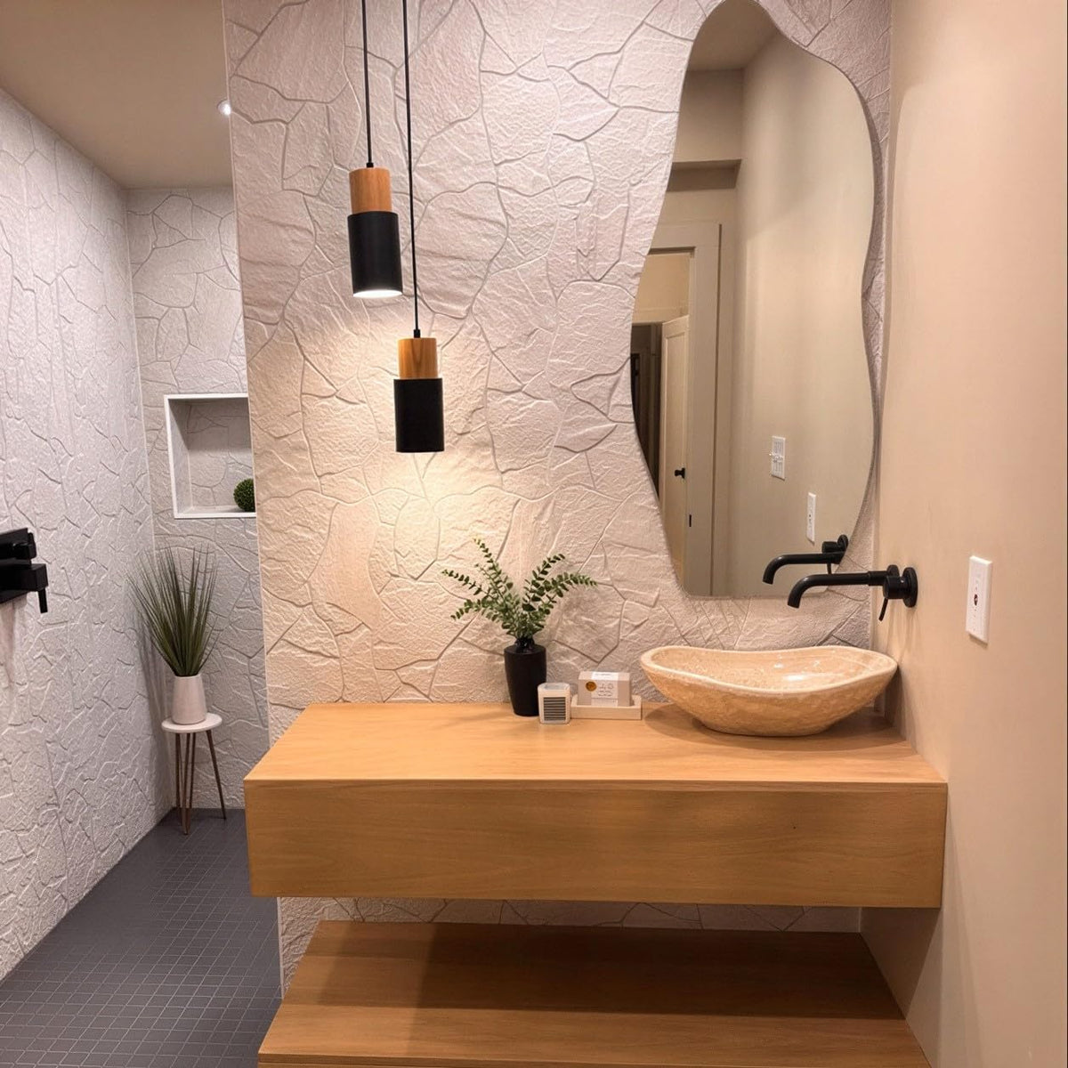 Oval Travertine Vessel Sink â Natural Stone Wash Basin, Hand-Carved Bathroom Sink with Chiseled Exterior & Polished Interior, Above Counter Vanity Basin (Includes Matching Soap Tray)