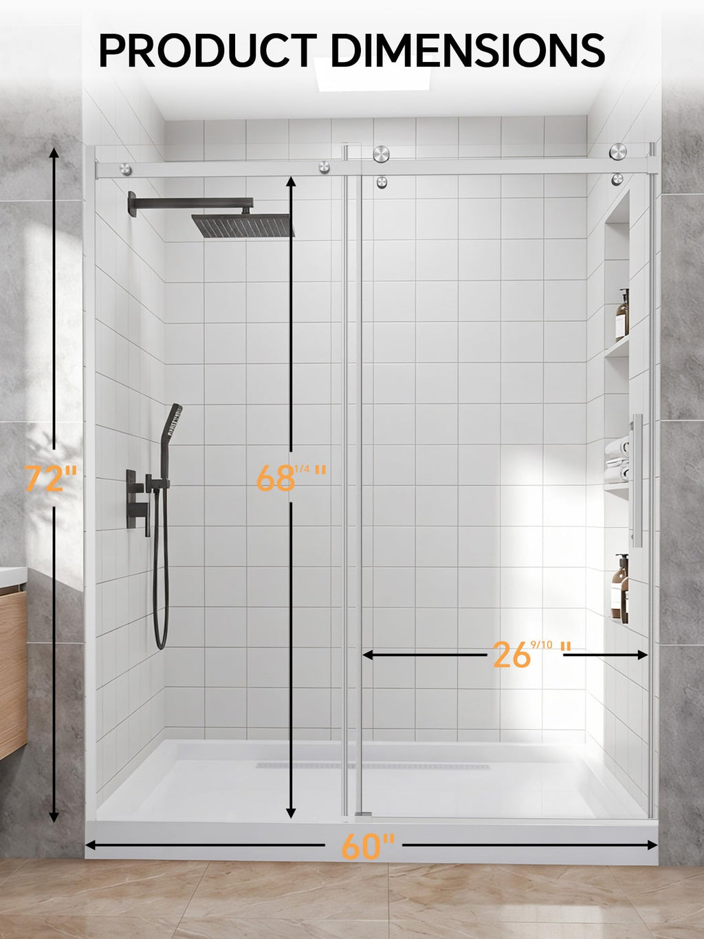 Frameless Bathtub Shower Door 56-60" W x 57" H, Brushed Nickel