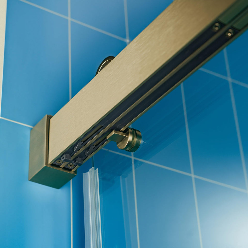 Woodbridge 56-60" W x 62" H Frameless Bathtub Shower Door,Double Sliding Soft-Close Doors,3/8(10mm) Tempered Glass with Explosion Proof Film in Brushed Bronze Finish