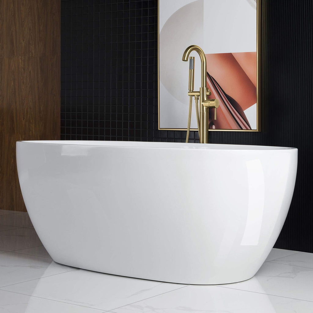 WOODBRIDGE 59"Freestanding White Acylic Soaking Bathtub with Brushed Nickel Drain and Overflow,BTA1518 -B/N-Drain &O