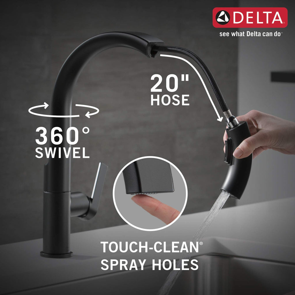 Delta Keele Brushed Nickel Kitchen Faucet with Pull Down Sprayer, Modern Single Hole Kitchen Sink Faucet, Single Handle, Spotshield Stainless 19824LF-SP