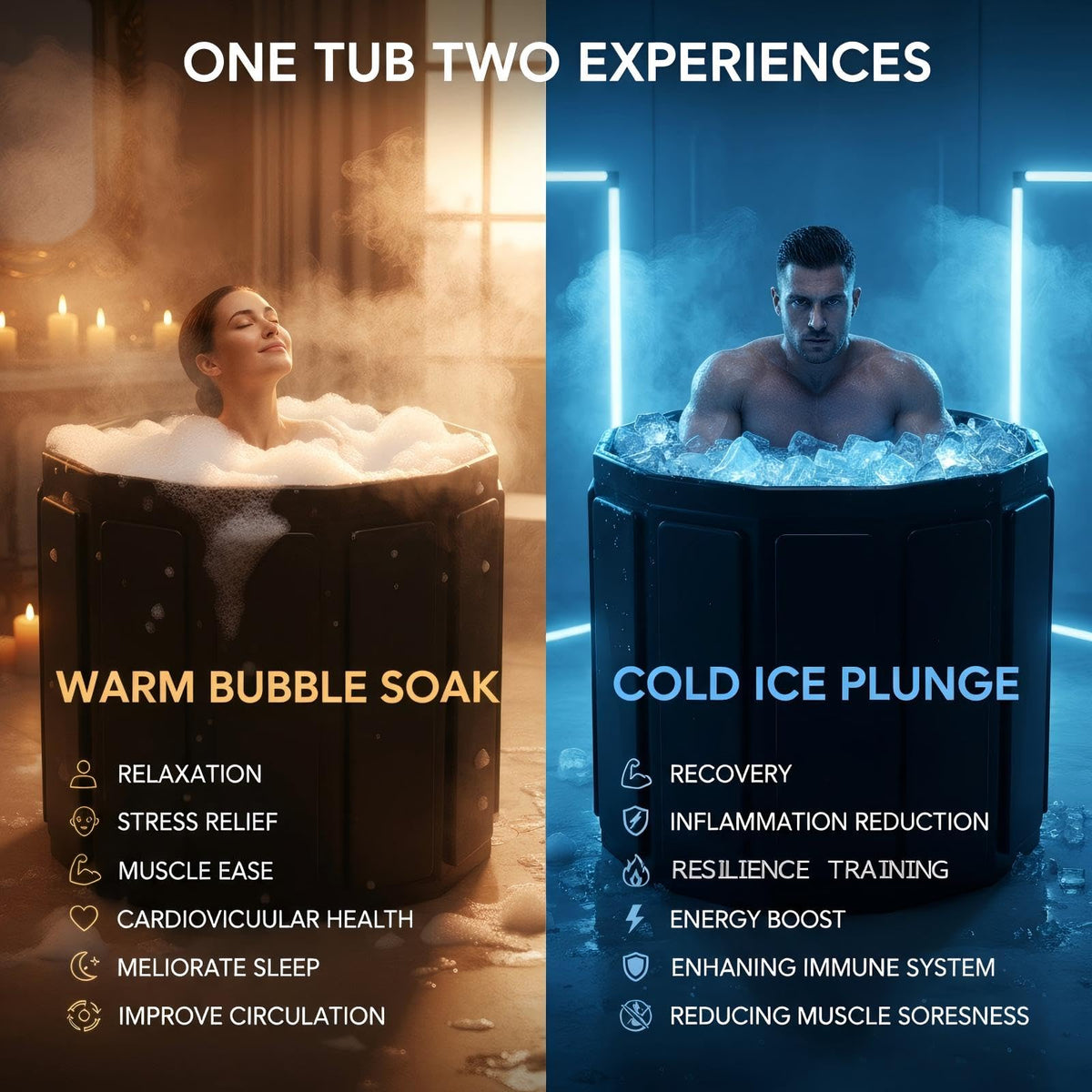 Portable Bathtub for Adult, Foldable Soaking Bathtub for Hot SPA&Ice Bath, Foldable Small Bathtub collapsible bathtub for Bathing, 6-layer Insulated portable tub,Space-Saving (black 41.3X26.6 IN)